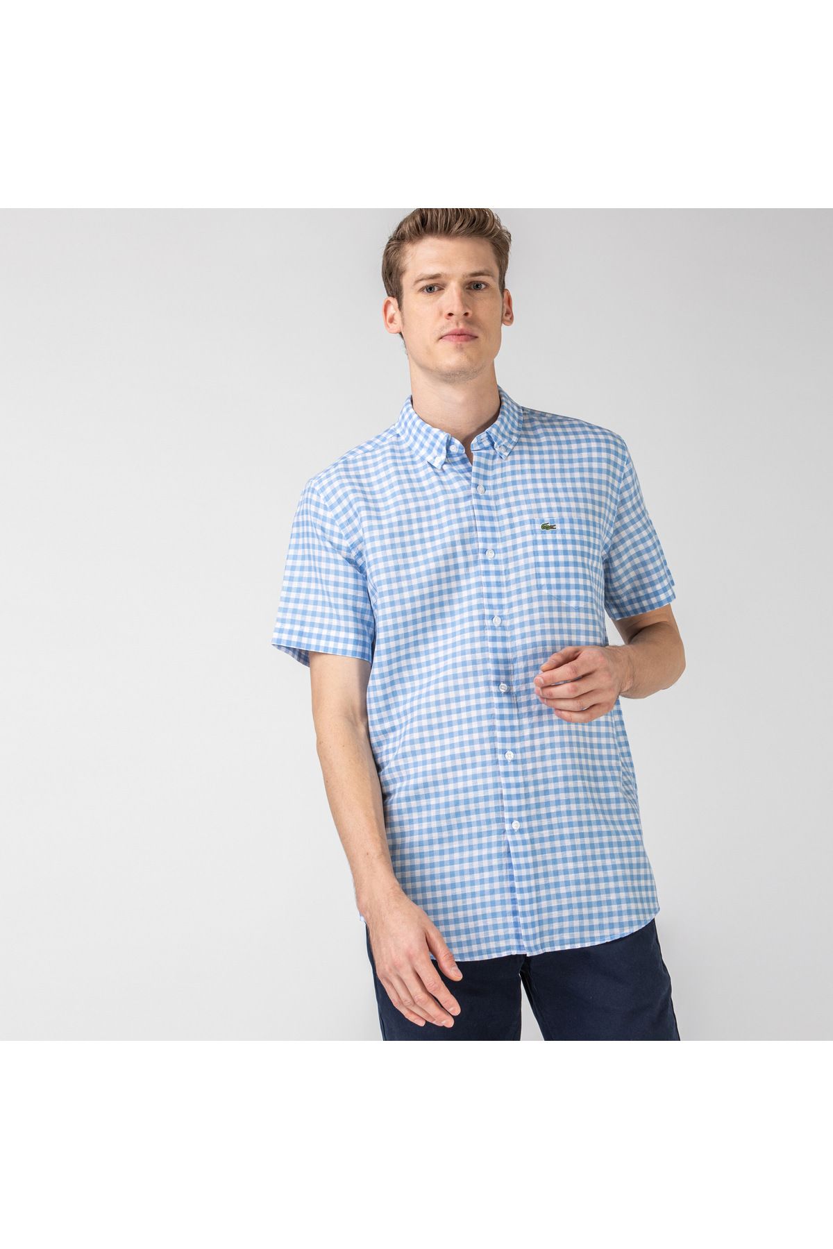 پیراهن / بلوز دکمه دار آبی مردانه آستین کوتاه متناسب با الگوی CH0053K Lacoste