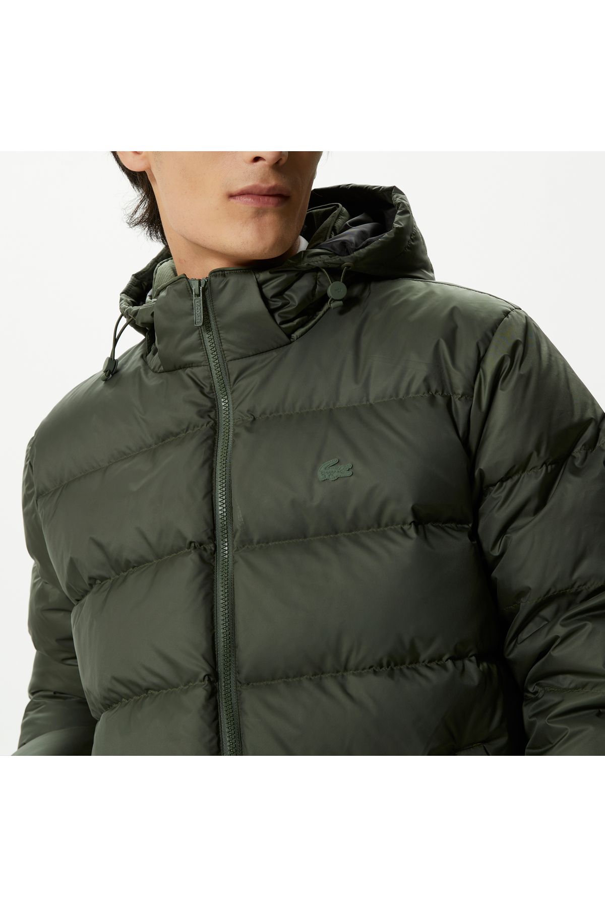 کاپشن سبز مردانه مانتو کلاهدار تیره اورجینال Lacoste