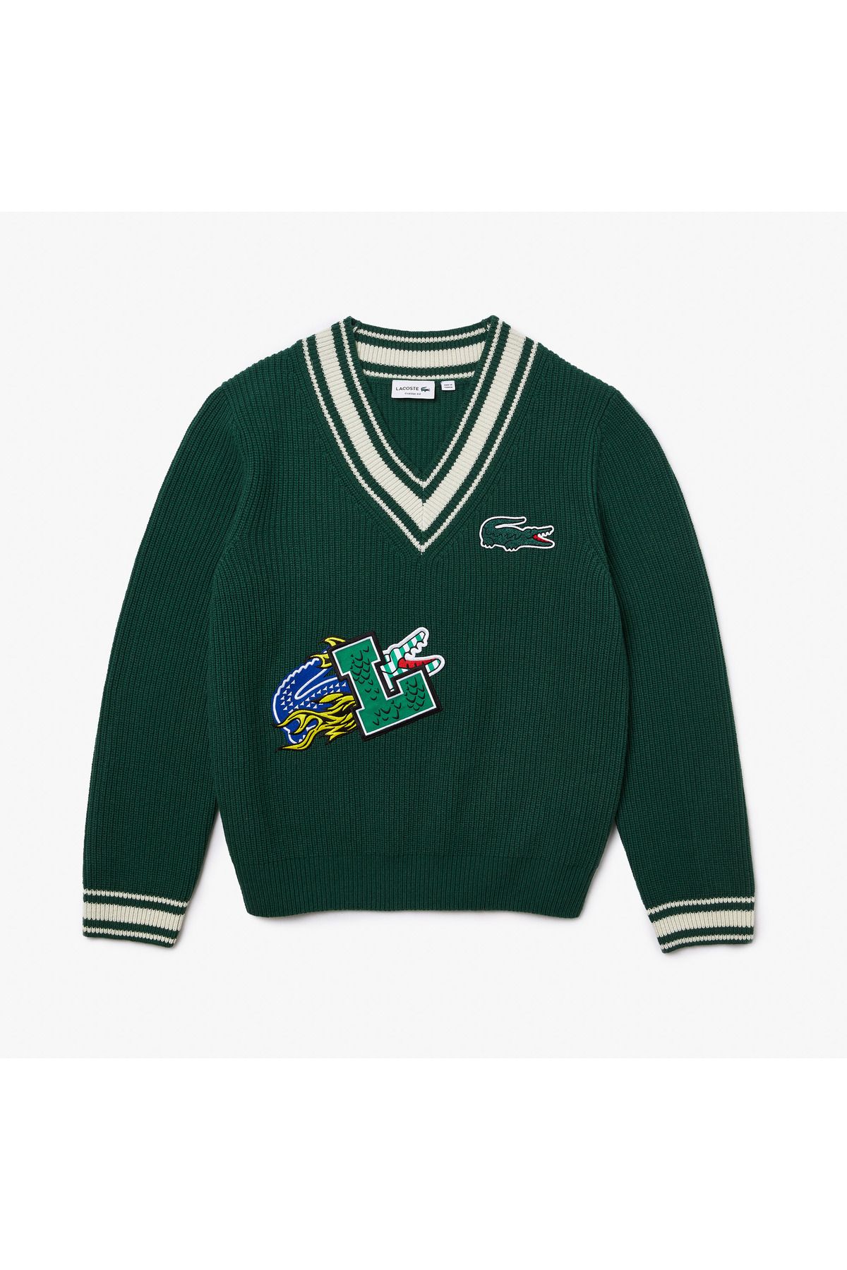 پلیور آبی مردانه ژاکت سبز پشمی طرح دار Lacoste