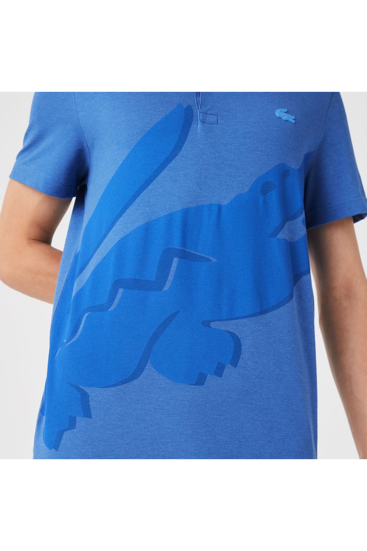 تی شرت یقه پولو آبی مردانه چوگان چاپی منظم Lacoste