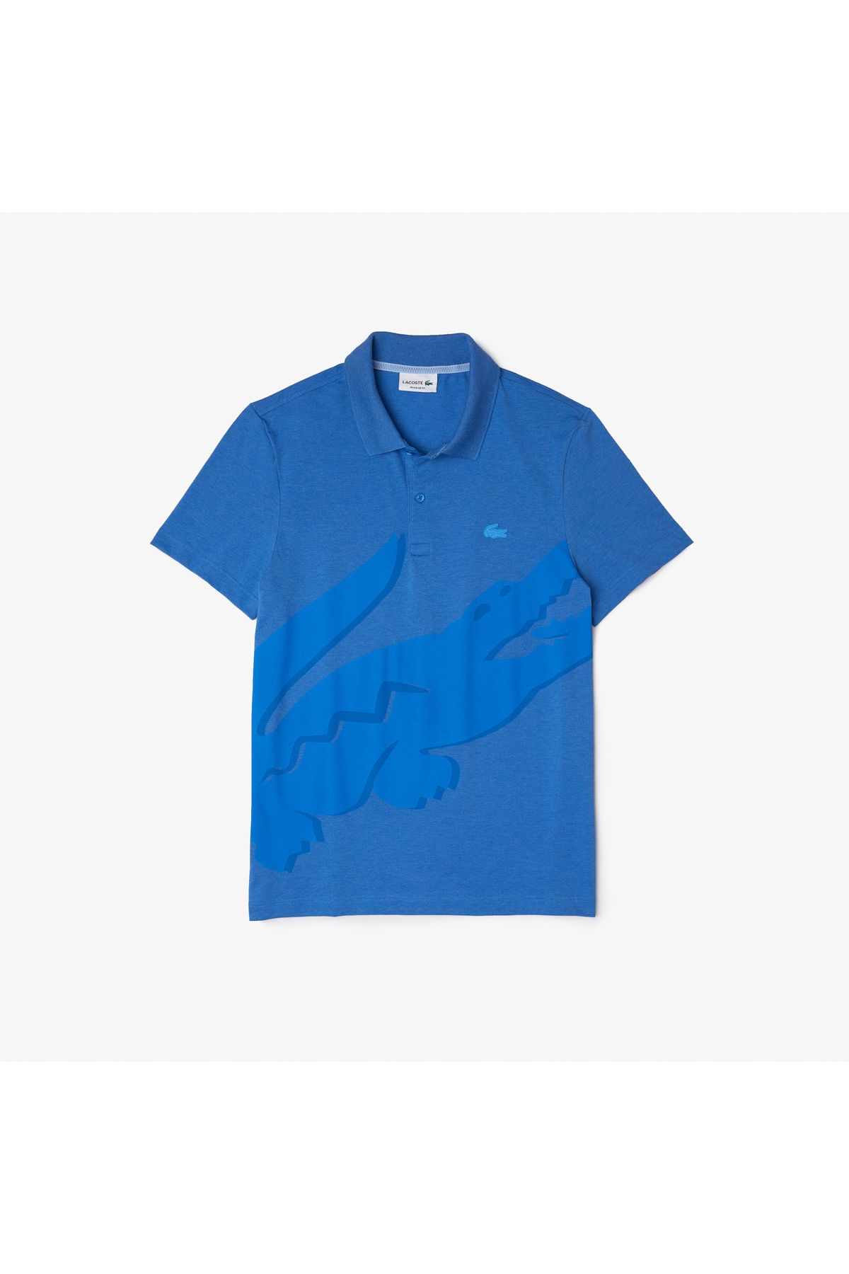تی شرت یقه پولو آبی مردانه چوگان چاپی منظم Lacoste