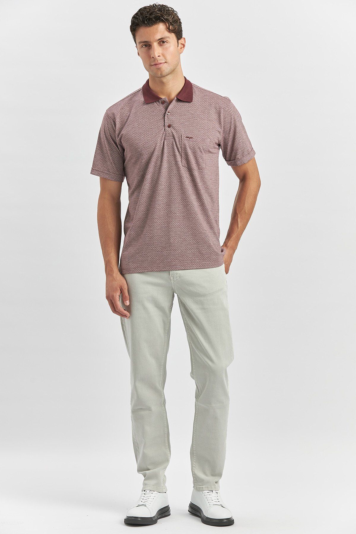 تی شرت مردانه آستین کوتاه BURGUNDY SELFE PATTERNED JACQUAR POLO COLLAR کلاسیک COMFORT T SHIRT 1011240190 İmza