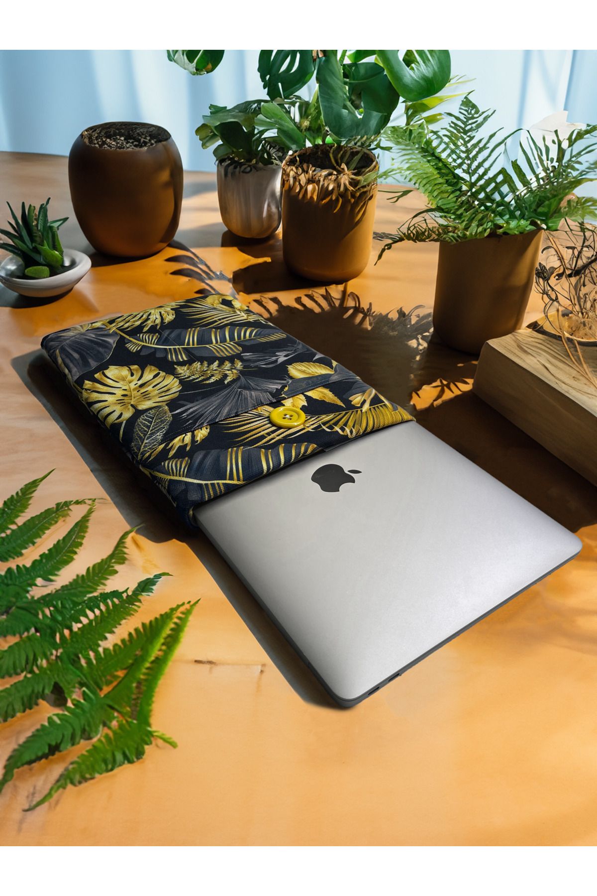 أمياسديزاين-متوافق مع Macbook Air/pro مقاس 13 بوصة - حقيبة قماش بنمط النخيل الذهبي الاستوائي 2