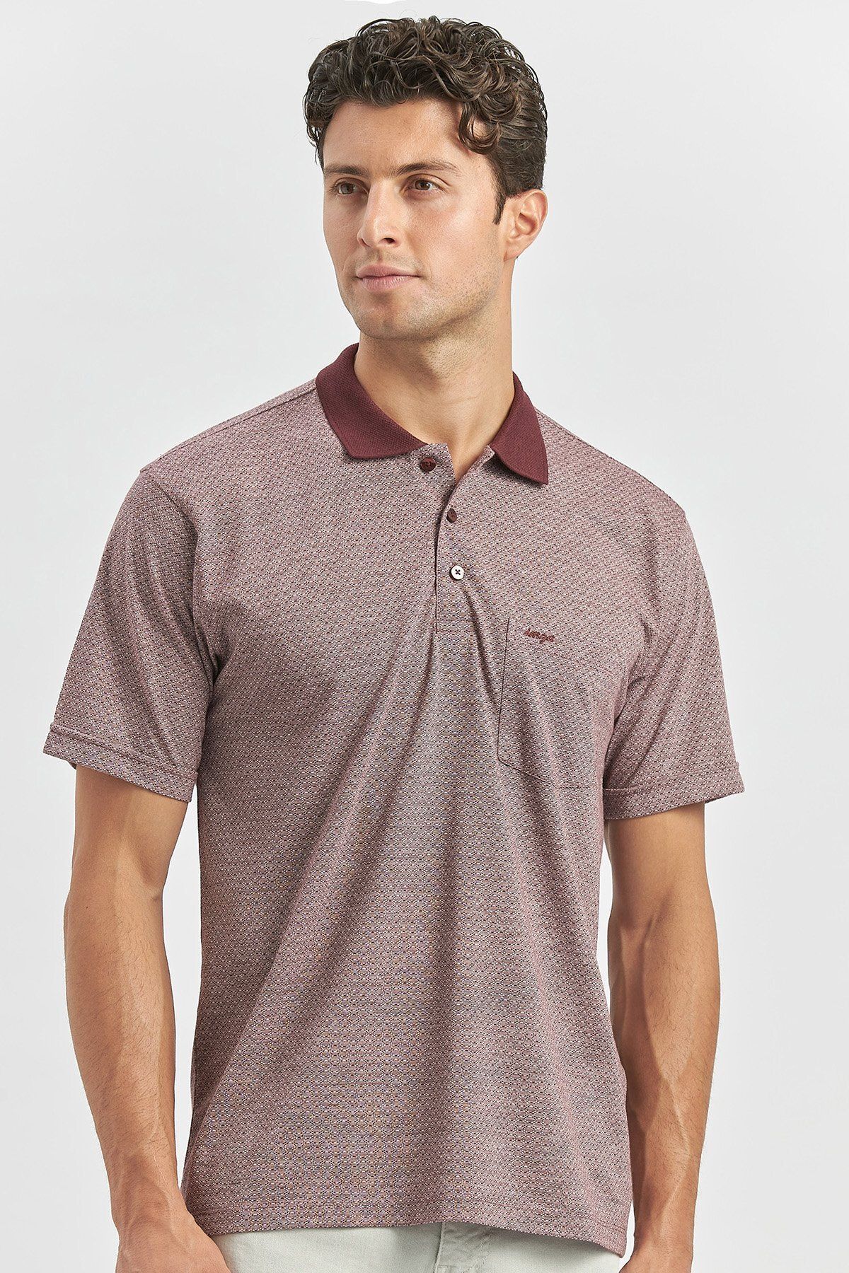 تی شرت مردانه آستین کوتاه BURGUNDY SELFE PATTERNED JACQUAR POLO COLLAR کلاسیک COMFORT T SHIRT 1011240190 İmza