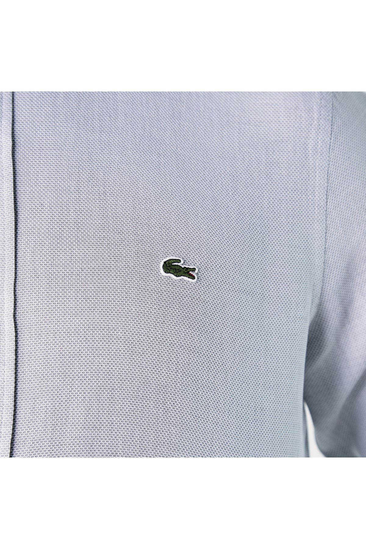 پیراهن / بلوز دکمه دار خاکستری مردانه باریک اورجینال Lacoste