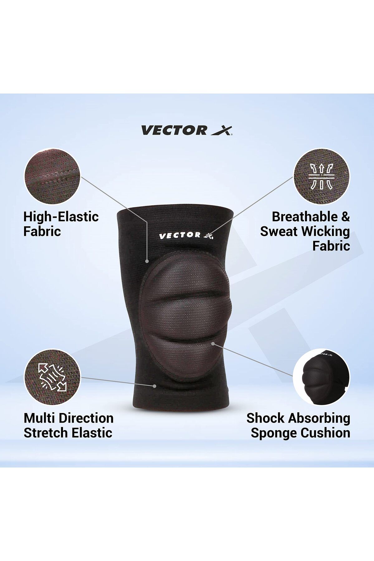 Vector X-Moulded Elastic Slip-in Knee Support (Black, Size - Large) | Material - Elasticized Fabric 2