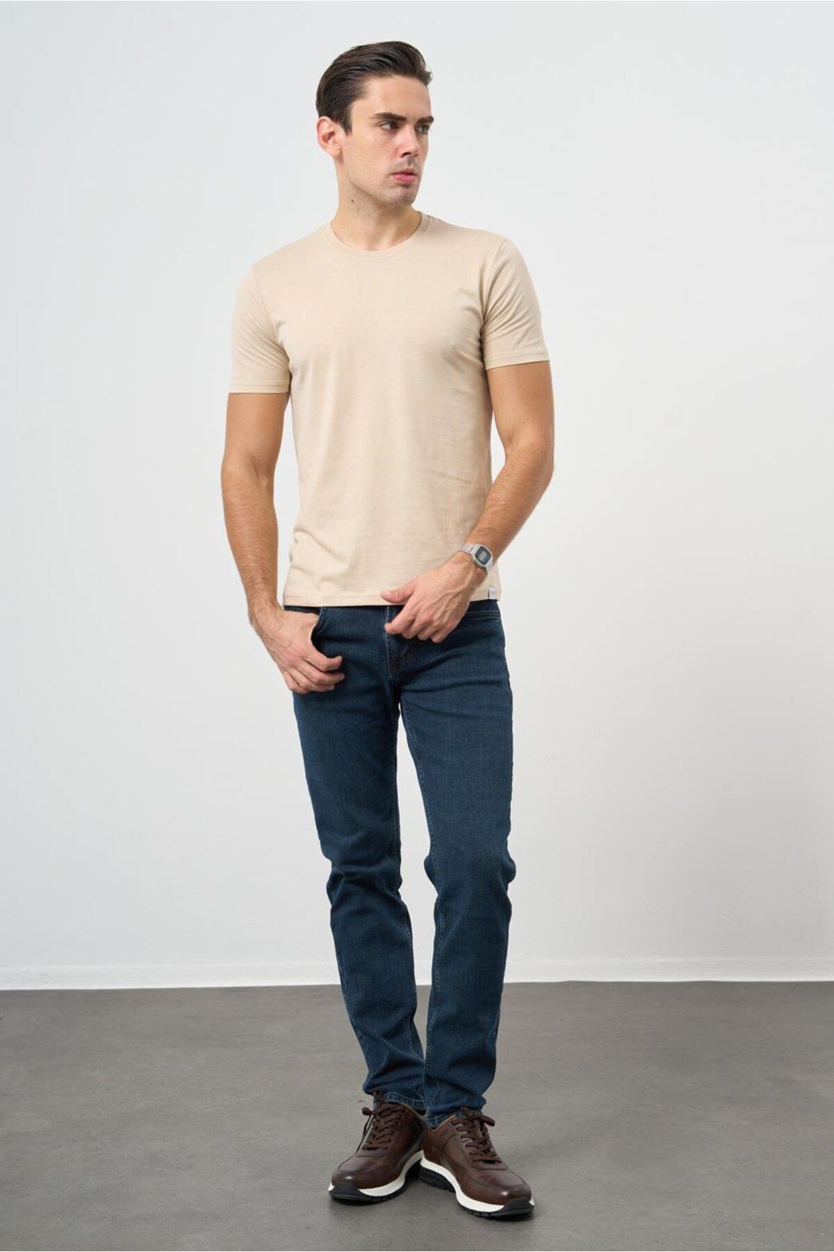 تی شرت مردانه بژ کوتاه آستین دوچرخه سواری روزمره مناسب T SHIRT 1011245193 İmza