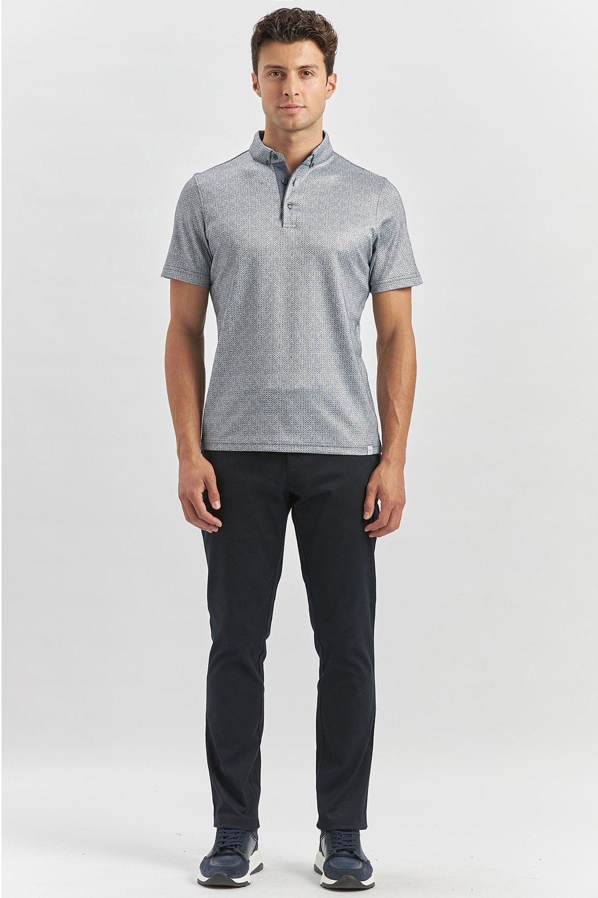 تی شرت یقه پولو مردانه نیلو آبی تیره مرزی پنبه ای روزمره تناسب T SHIRT 1011240164 İmza