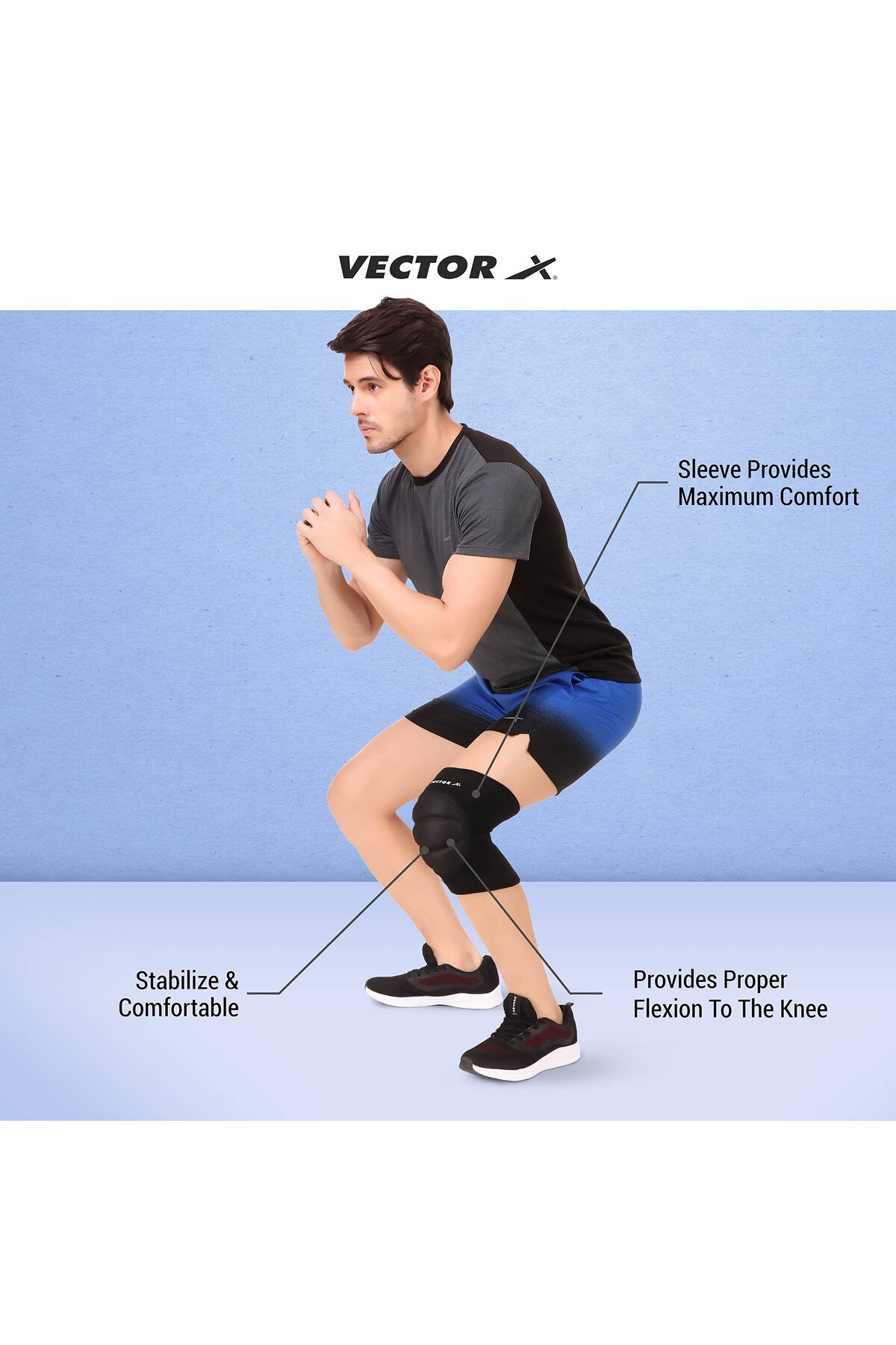 Vector X-Moulded Elastic Slip-in Knee Support (Black, Size - Large) | Material - Elasticized Fabric 3