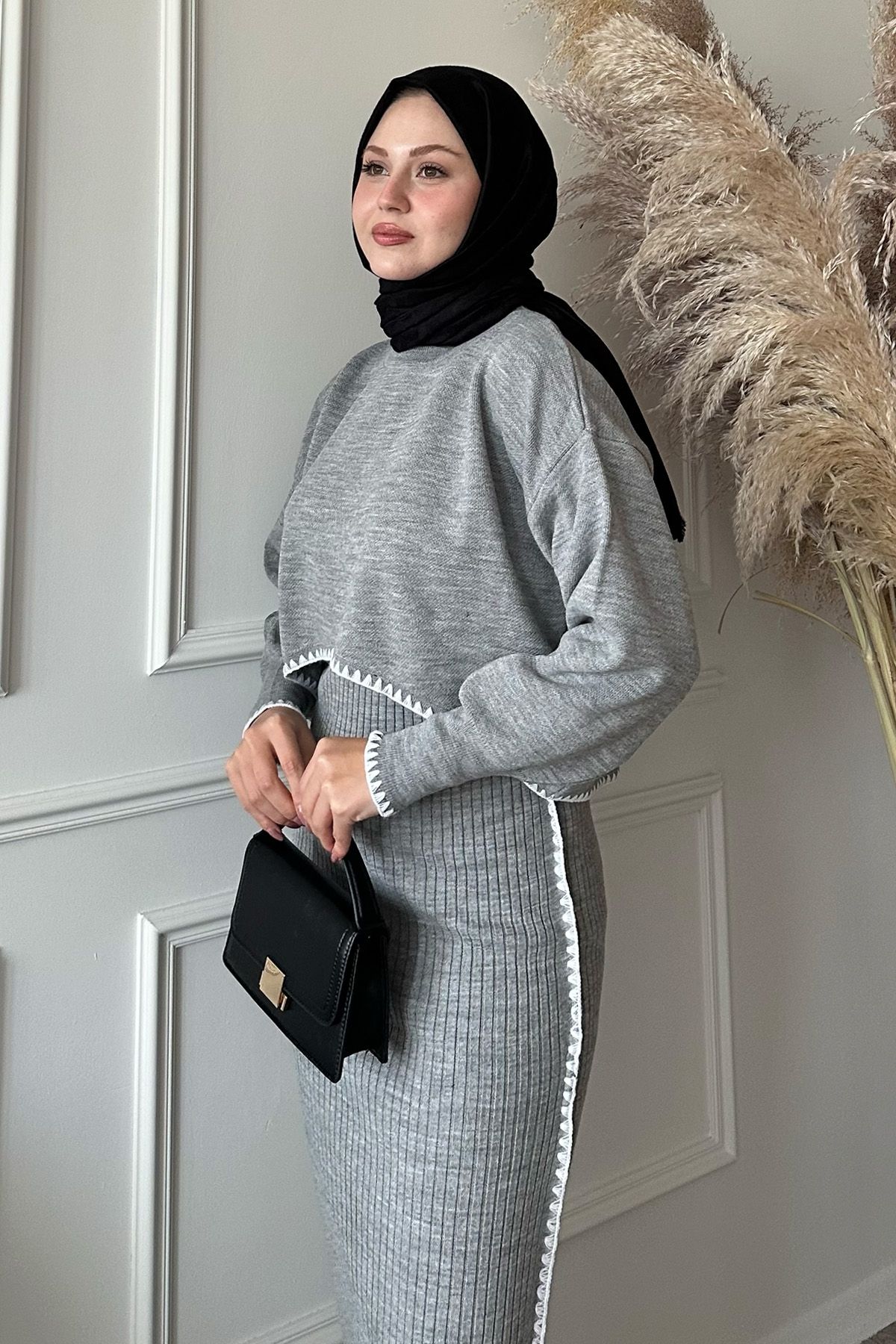 InStyle-طقم تريكو مزدوج باللون الرمادي 2