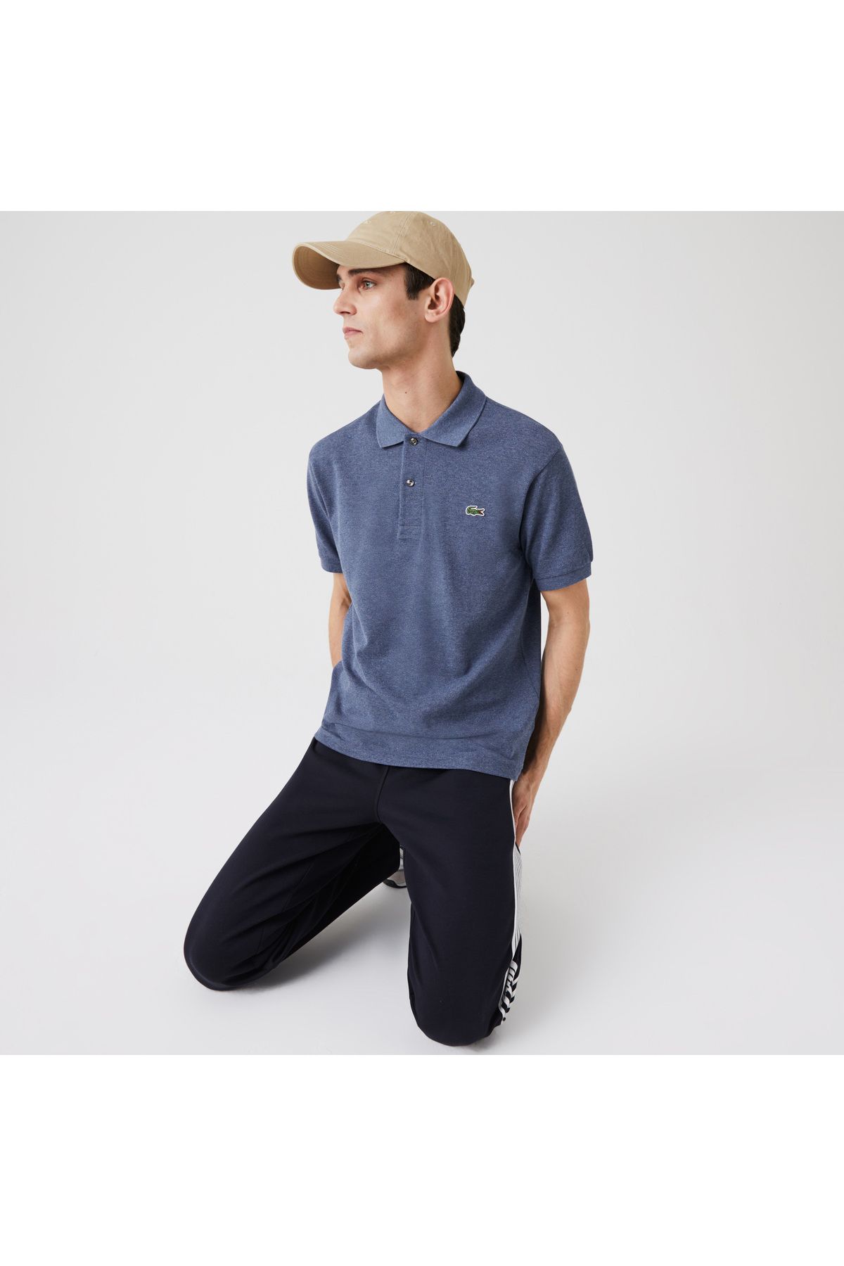 تی شرت یقه پولو آبی مردانه چوگان مناسب کلاسیک Lacoste