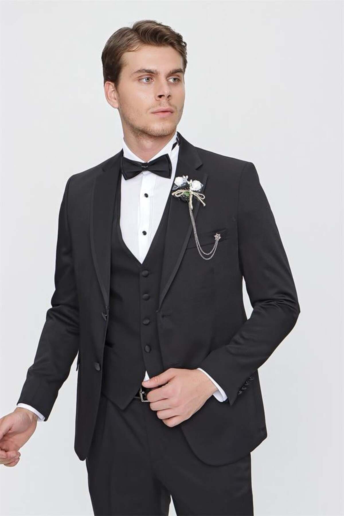 کت وشلوار مردانه PRIMER مشکی AMELOR MONO YAKA با جلیقه 6 قطره SLIM FIT TUXEDO TRAXEDO 1001220201 İmza