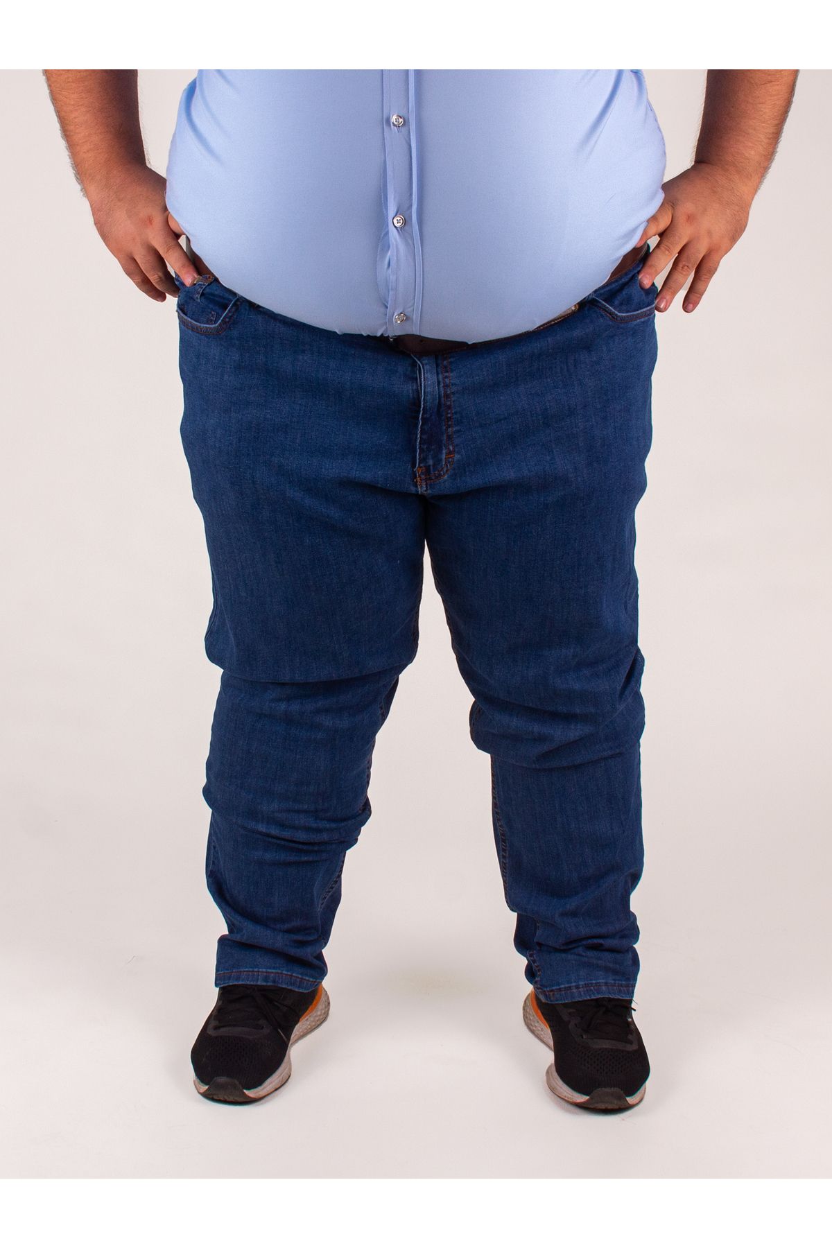 Büyük Beden Battal Big Size Erkek Mavi Likralı Kot Jeans Denim Pantolon