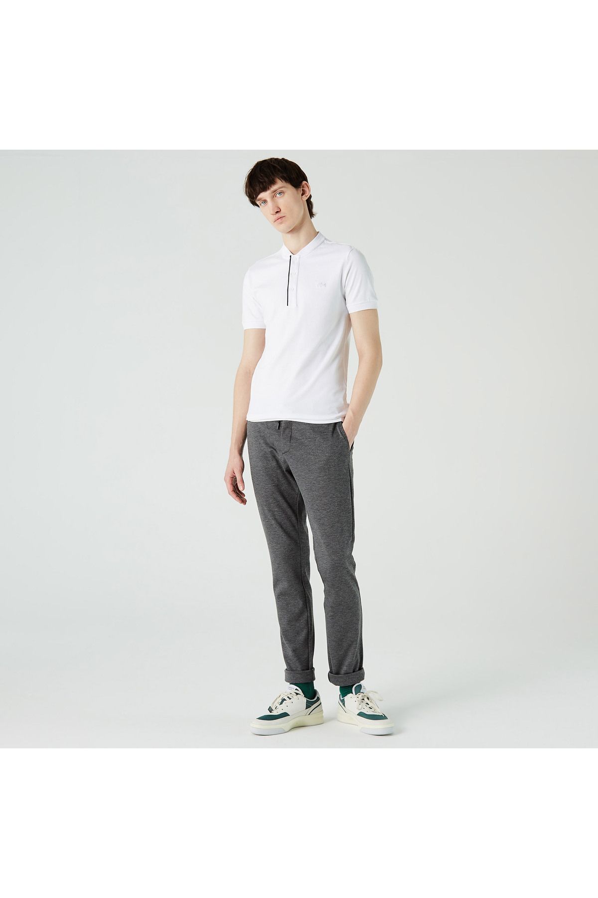 تی شرت یقه پولو سفید مردانه قاضی Slim Fit Judge Yaka Polo Lacoste