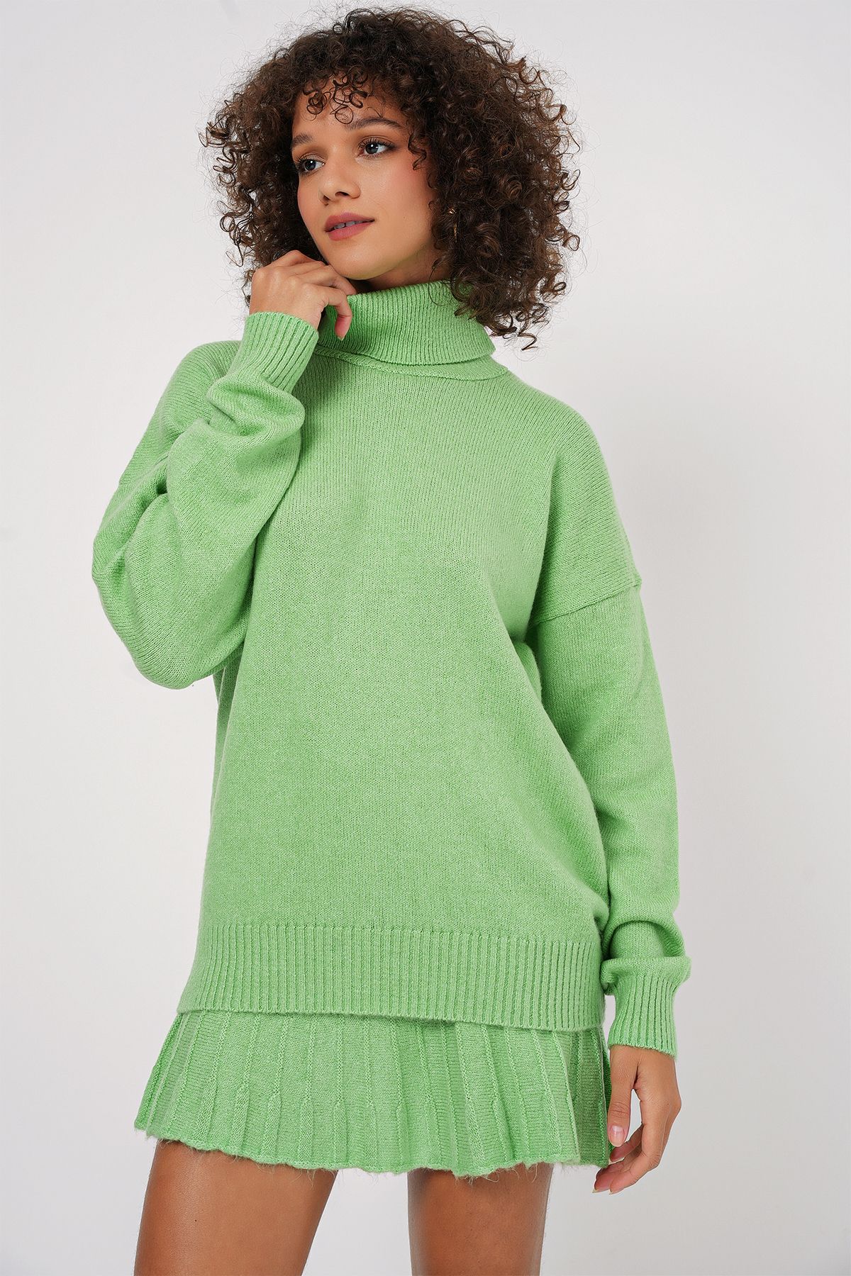 Bigdart-15891 E.Green Strickpullover- und Rock-Set 3