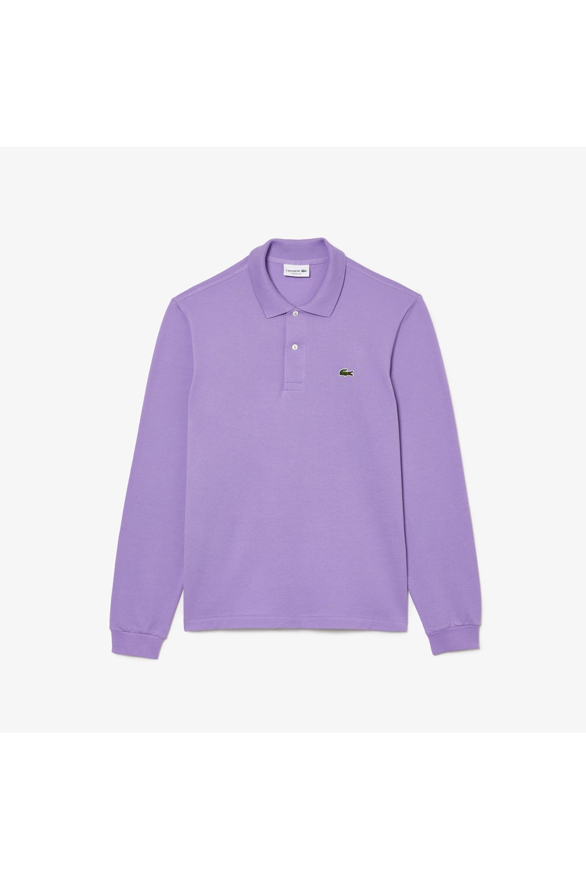 تی شرت یقه پولو خاکستری مردانه آستین بلند کلاسیک L.12.12 Purple Polo Lacoste