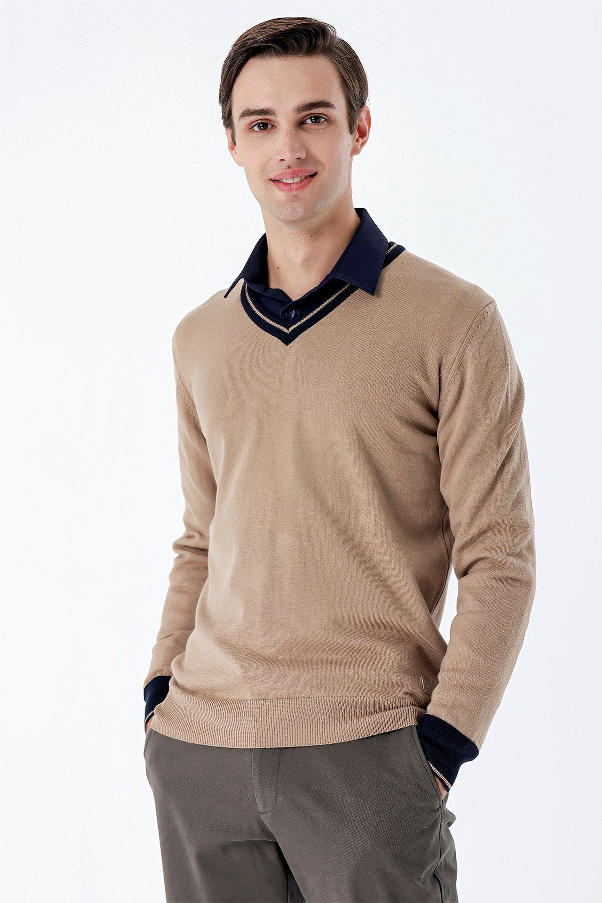 پلیور مردانه آستین بلند بافندگی V NECK COTTON COMFORT KLIKO 1012235168 İmza