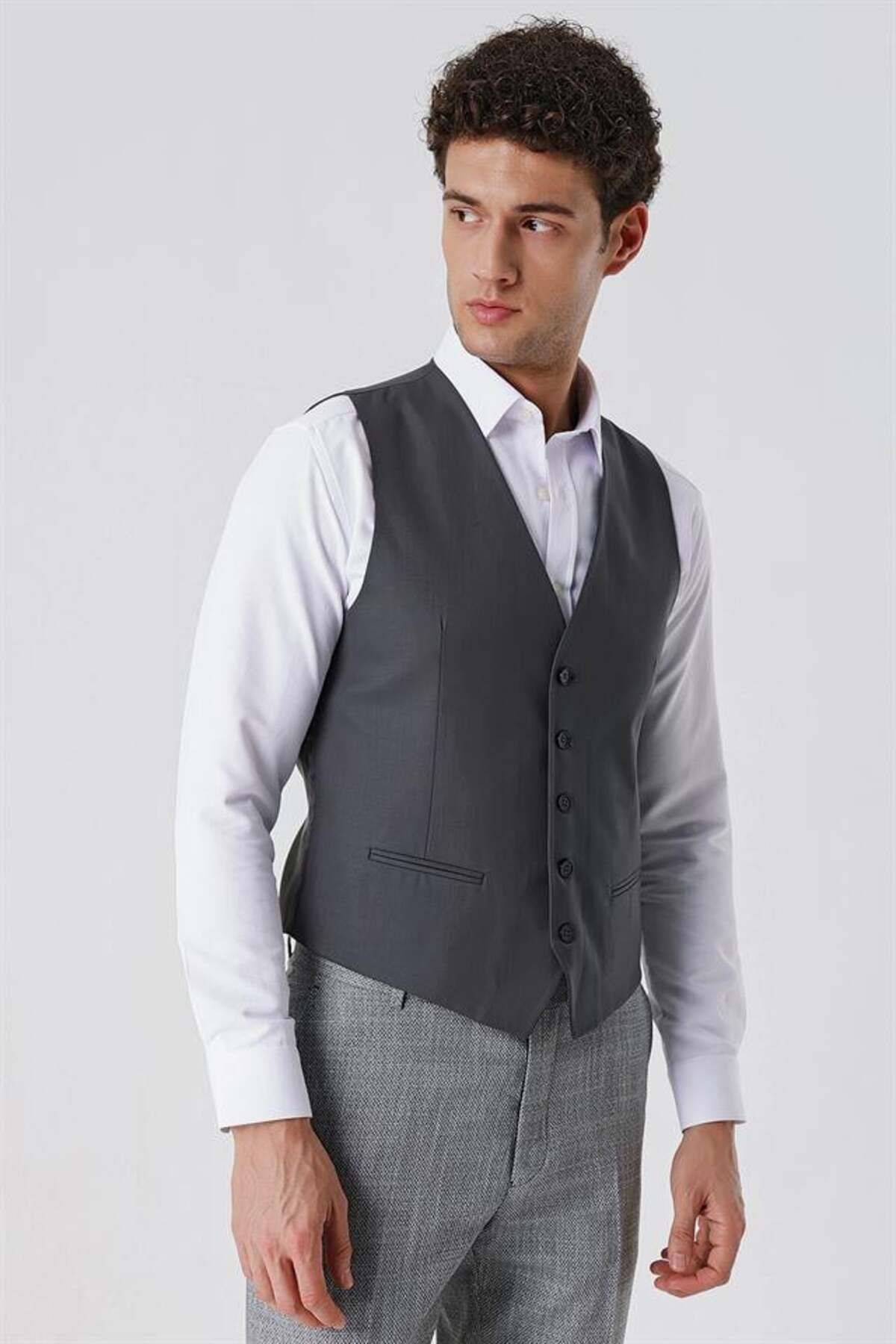 İmza-Anthracite V-Neck Classic Vest 1009230262 2