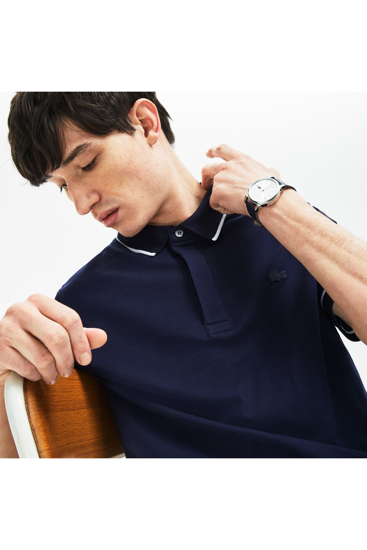 تی شرت یقه پولو آبی مردانه چوگان مناسب و Lacoste