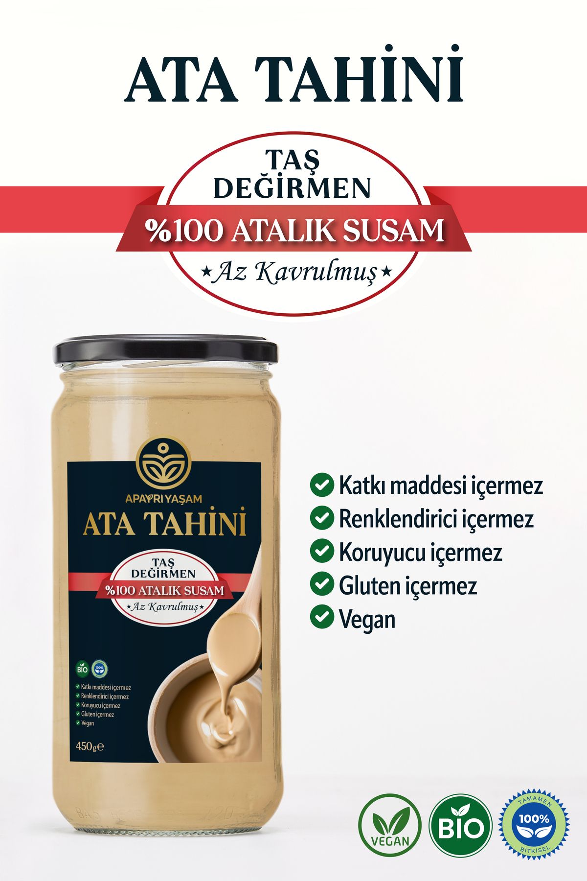 ApAyrı Yaşam Çok Az Kavrulmuş Taş Değirmenden Özel Ata Tahini 450g