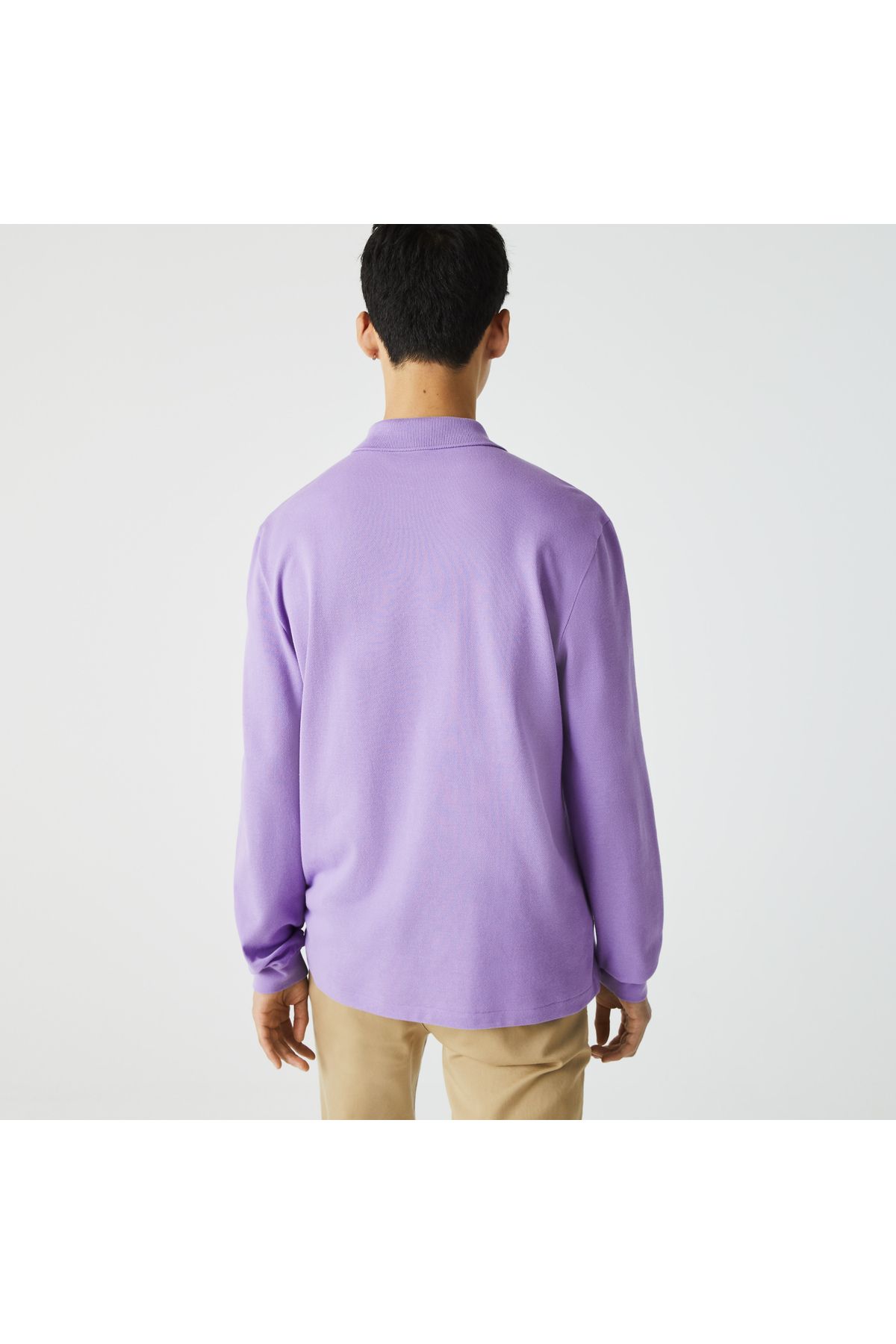 تی شرت یقه پولو خاکستری مردانه آستین بلند کلاسیک L.12.12 Purple Polo Lacoste