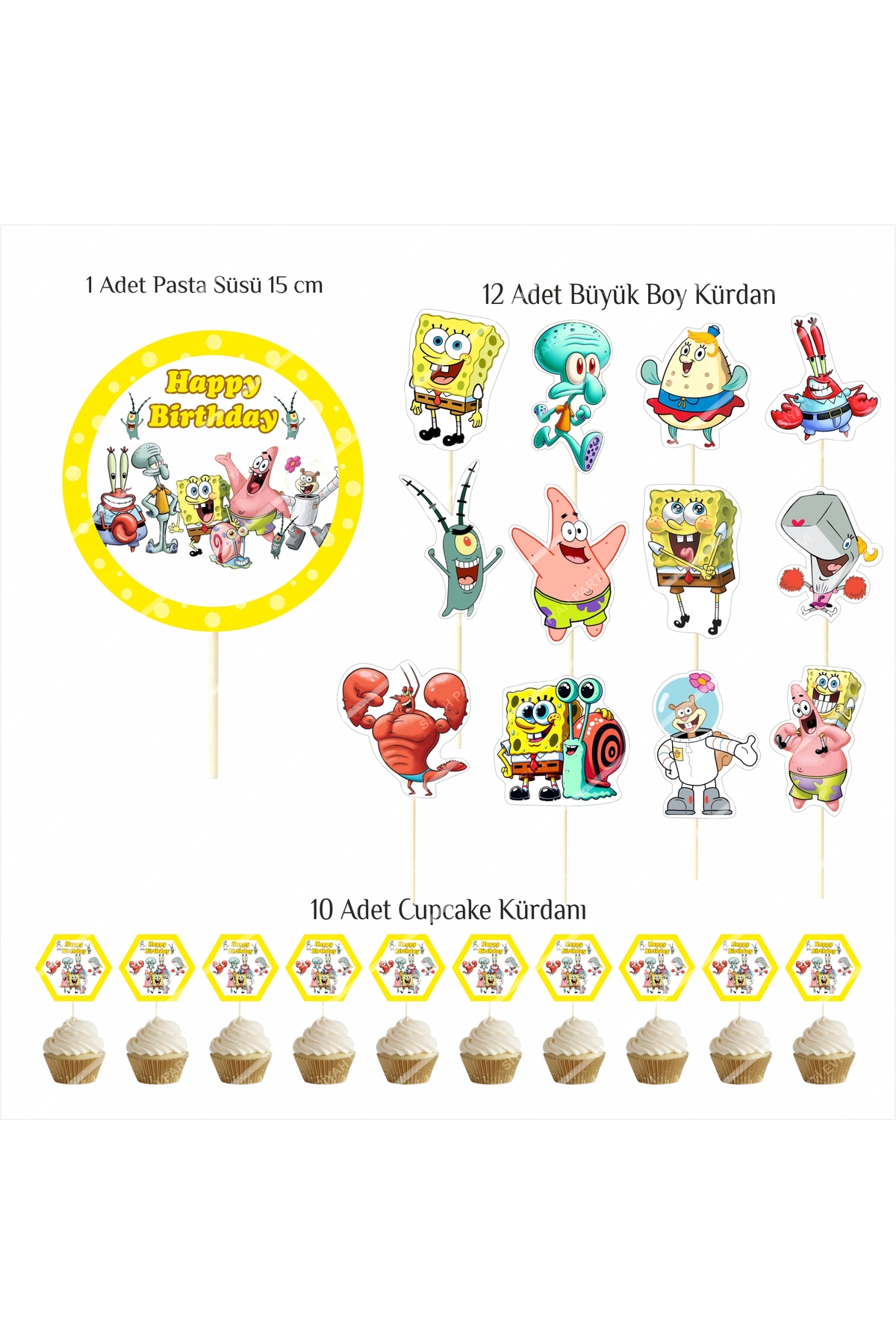 SİYAH PARTİ EVİ Sünger Bob Doğum Günü Masa Maketi Pasta Süsü Seti fotoğrafı 4 (önizleme)