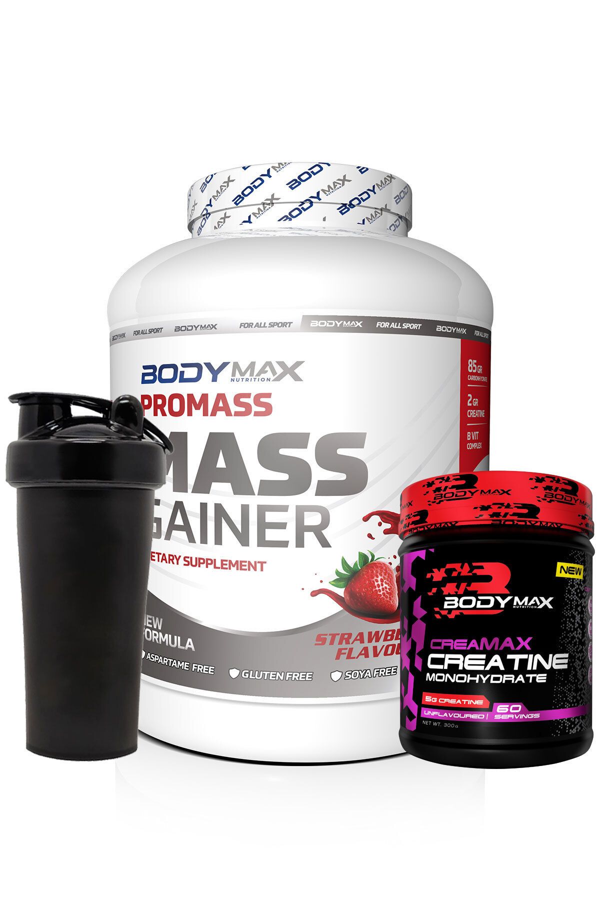 Promass Mass Gainer 3600 Gr Çilek Aromalı + Creamax Kreatin 300 Gr + Shaker Hediyeli