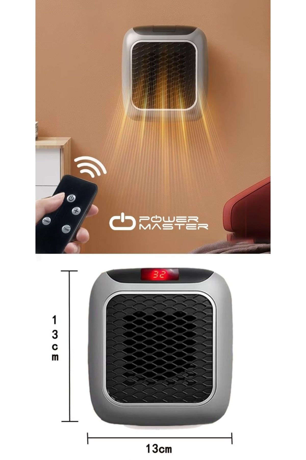 gaman Duvar Tipi Mini Isıtıcı Fanlı Kumandalı Oda Isıtıcı Prize Takılan 800W Zaman Ayarlı Mini Isıtıcı