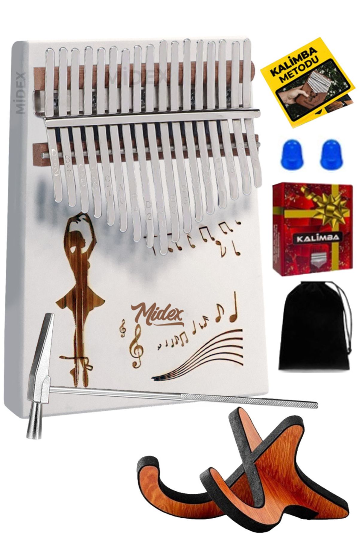 Midex KLX-540-PAK Beyaz Renk Gerçek Ağaç Kalimba 17 Tuşlu Full Set