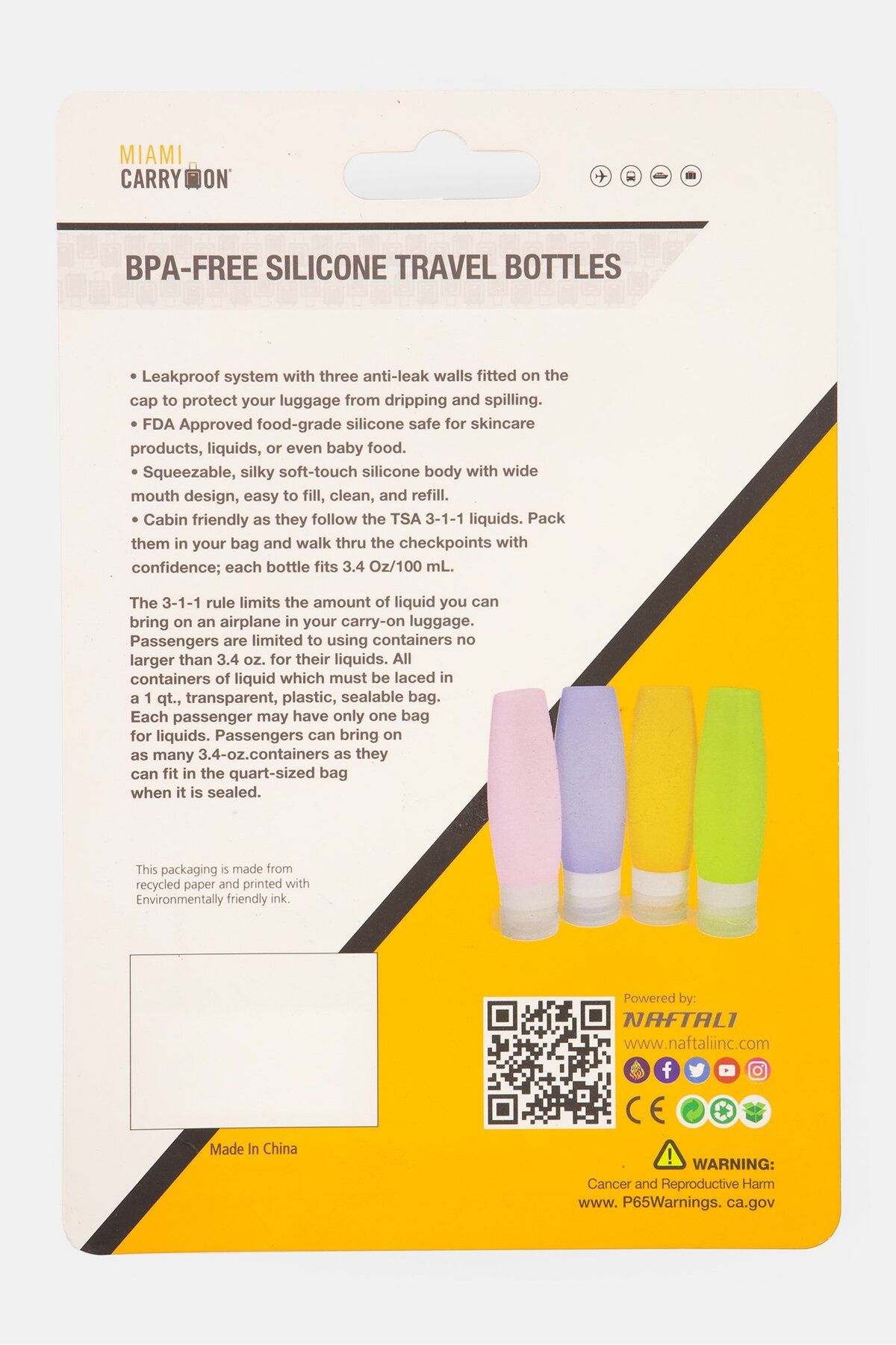 Miami Carry On-2 Piece Silicon Travel Bottles 89 ml, Lime Green 2