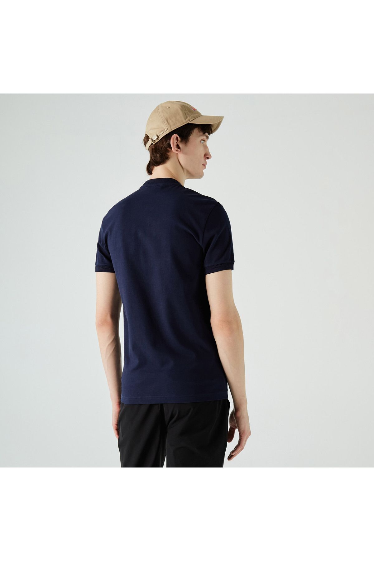 تی شرت یقه پولو آبی مردانه قاضی Slim Fit Collar Navy Blue Polo Lacoste