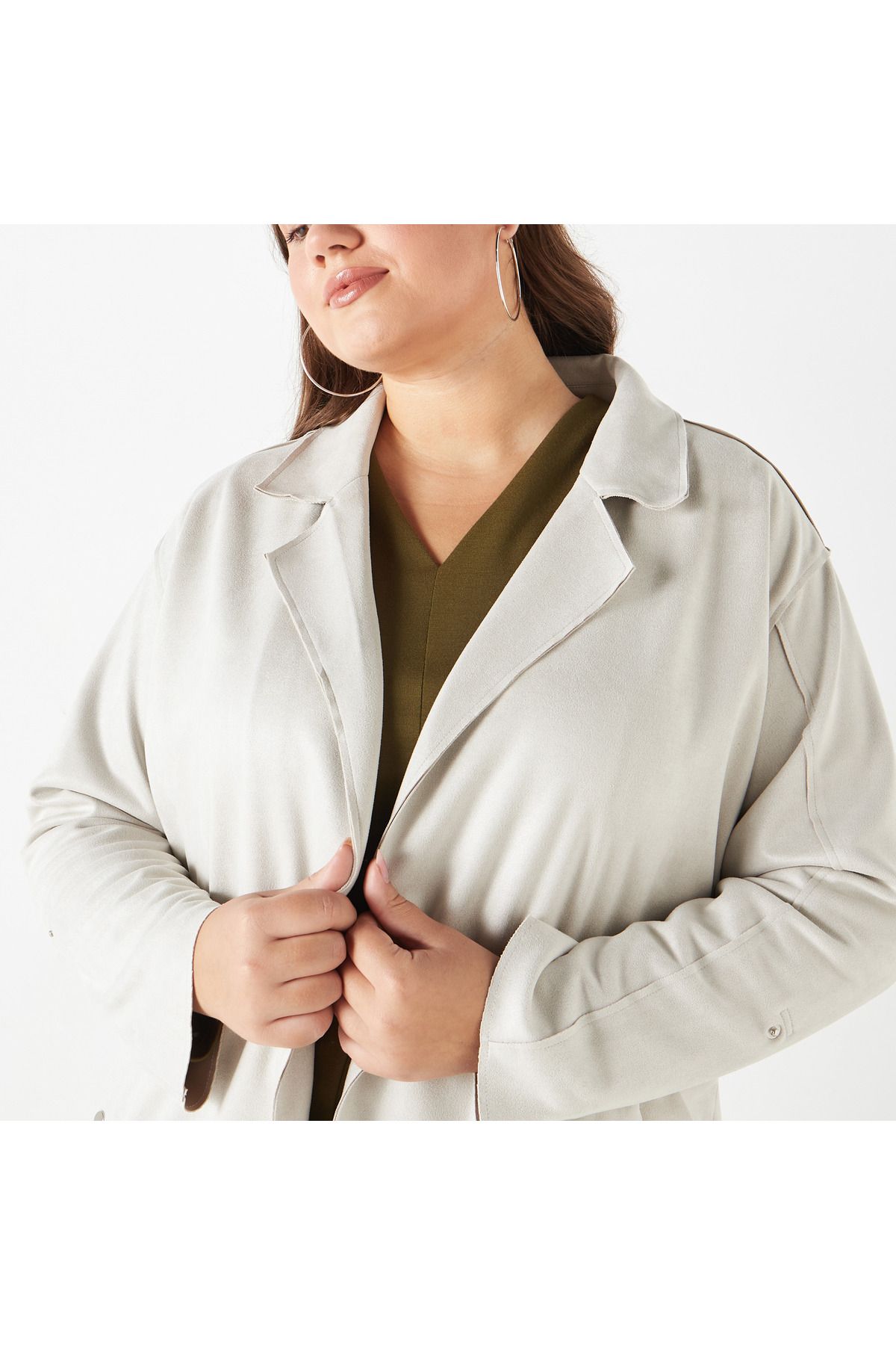 Ulla Popken-Plus Size Solid Open Front Jacket With Pockets 4
