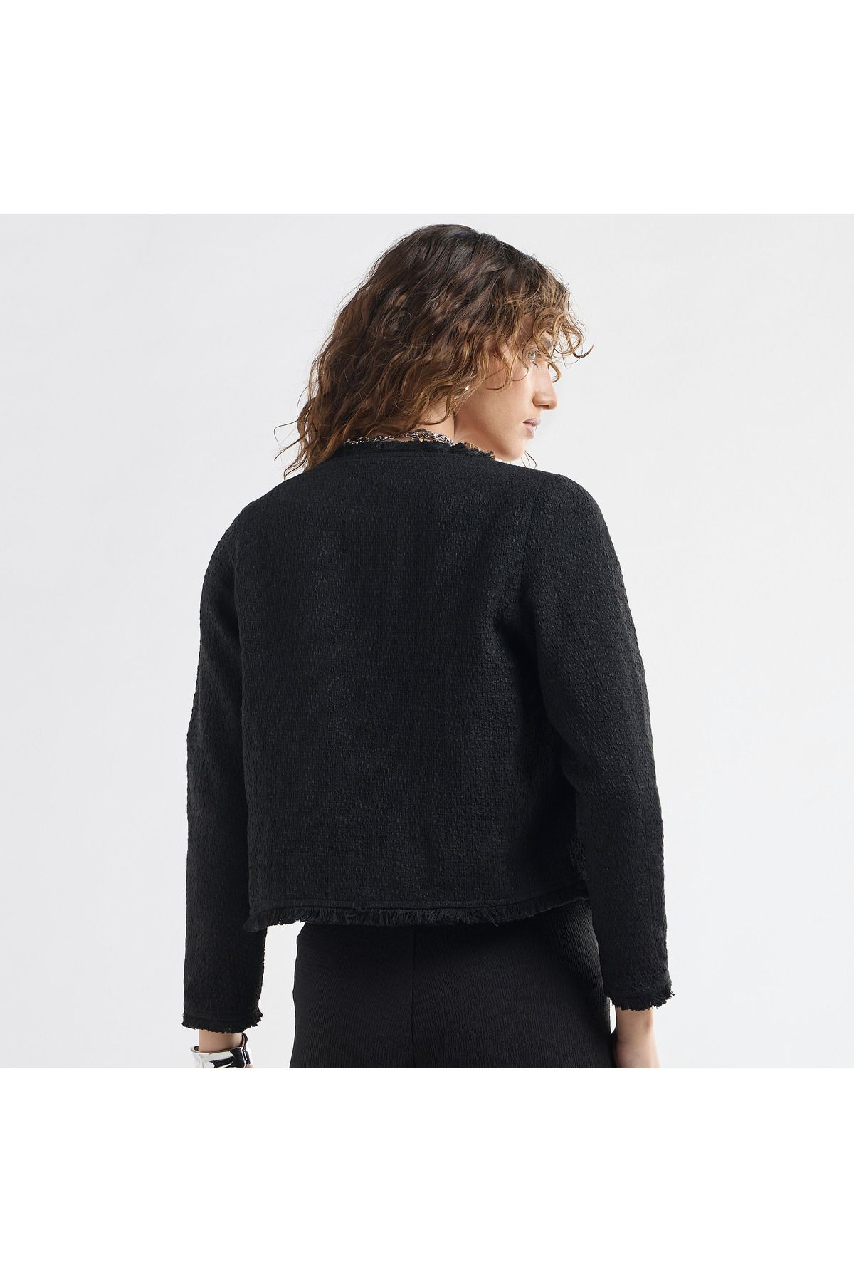 FAV-Textured Frayed Hem Shacket With Long Sleeves And Button Accents 3