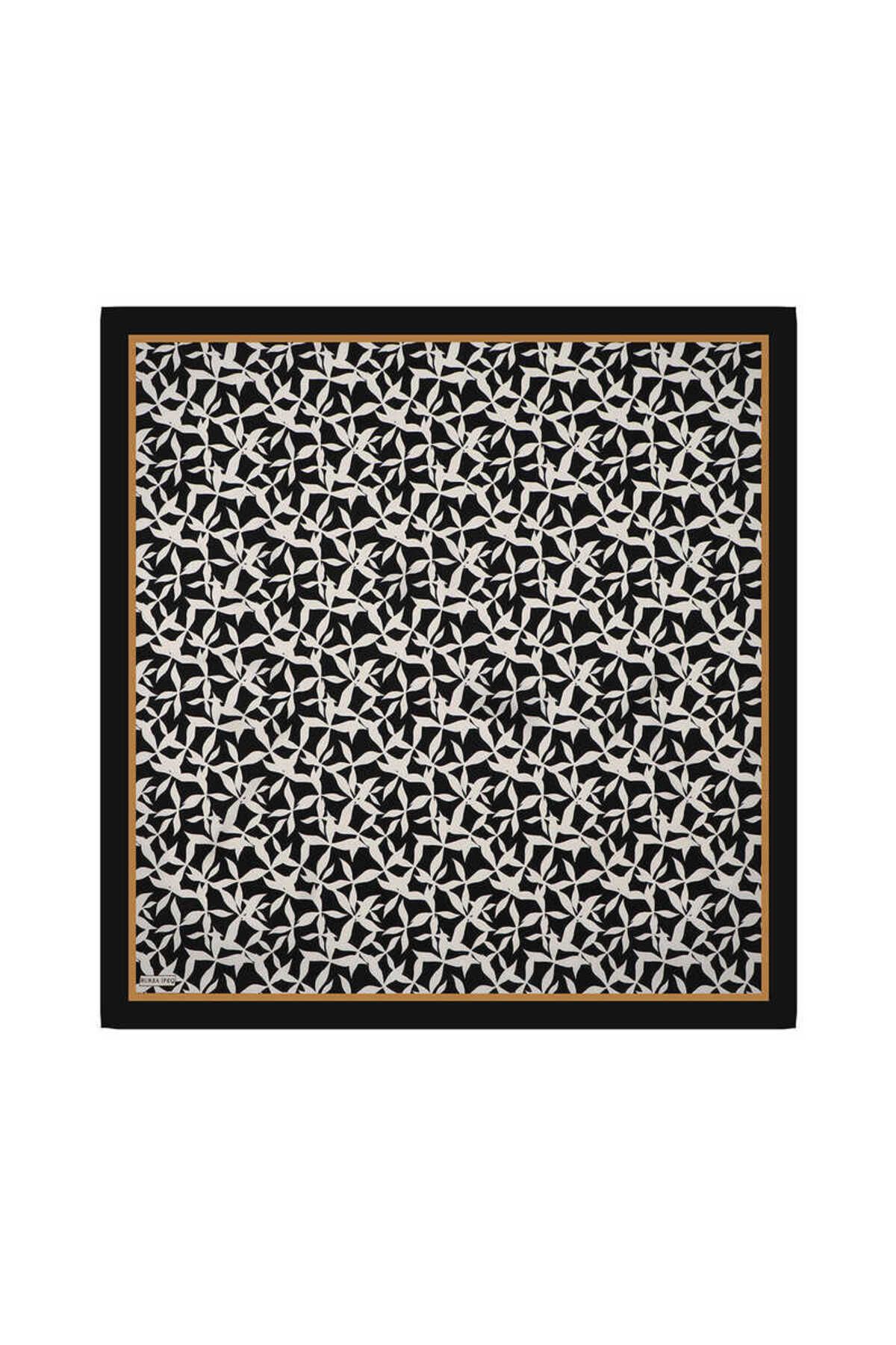 Bursa İpek-Black Pia Pattern Sura Silk Scarf 1