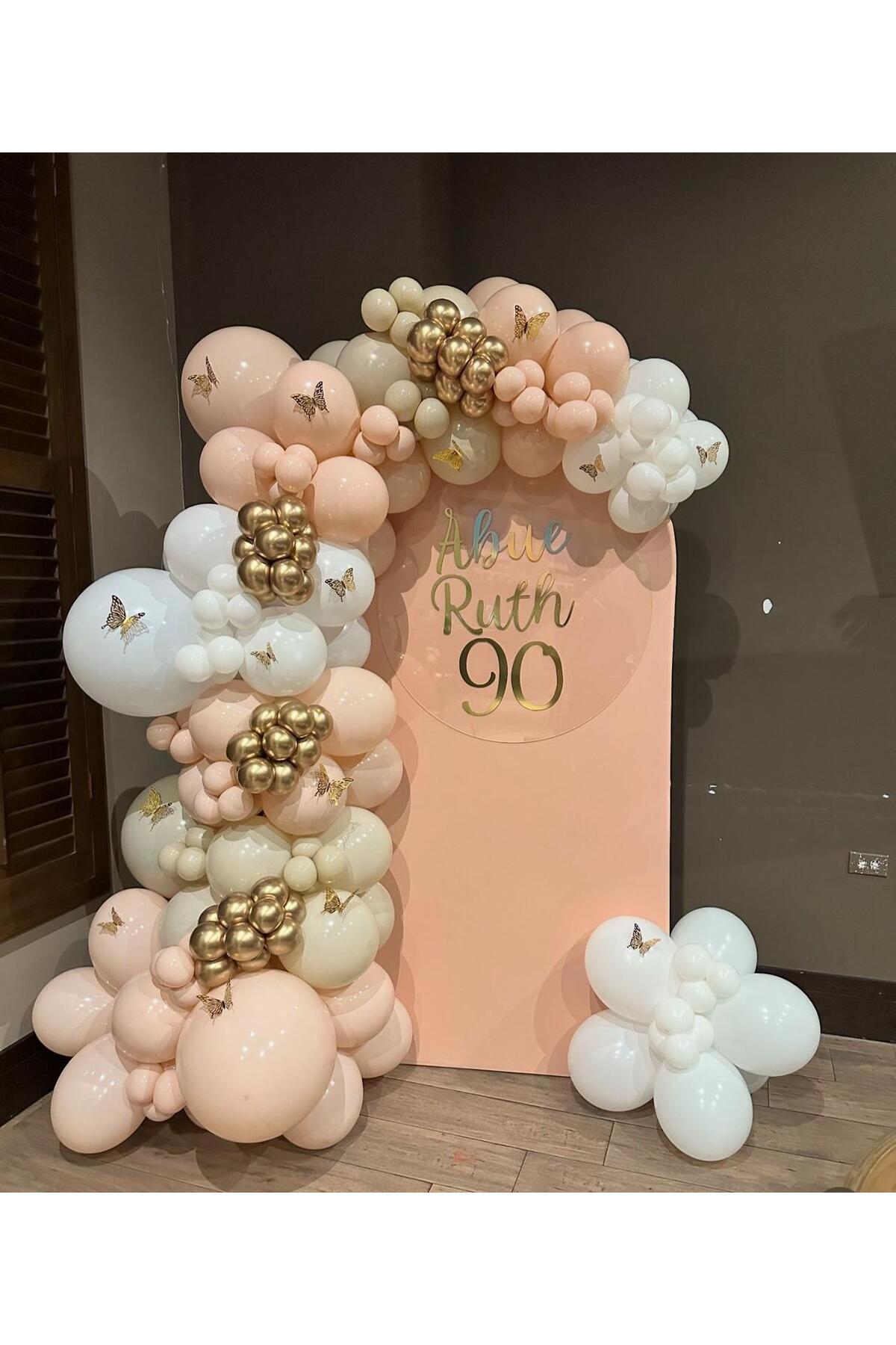 eğlencemarketi-100Pcs Pink and White Sea Sand Macarons Balloon Chain 1