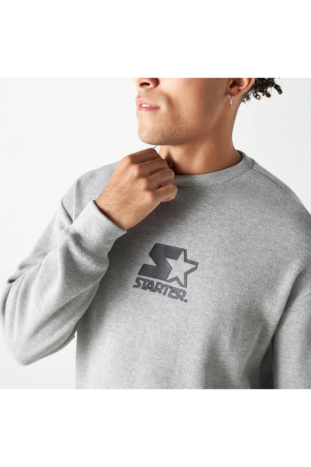 Starter-Logo Print Pique Sweatshirt with Long Sleeves 4