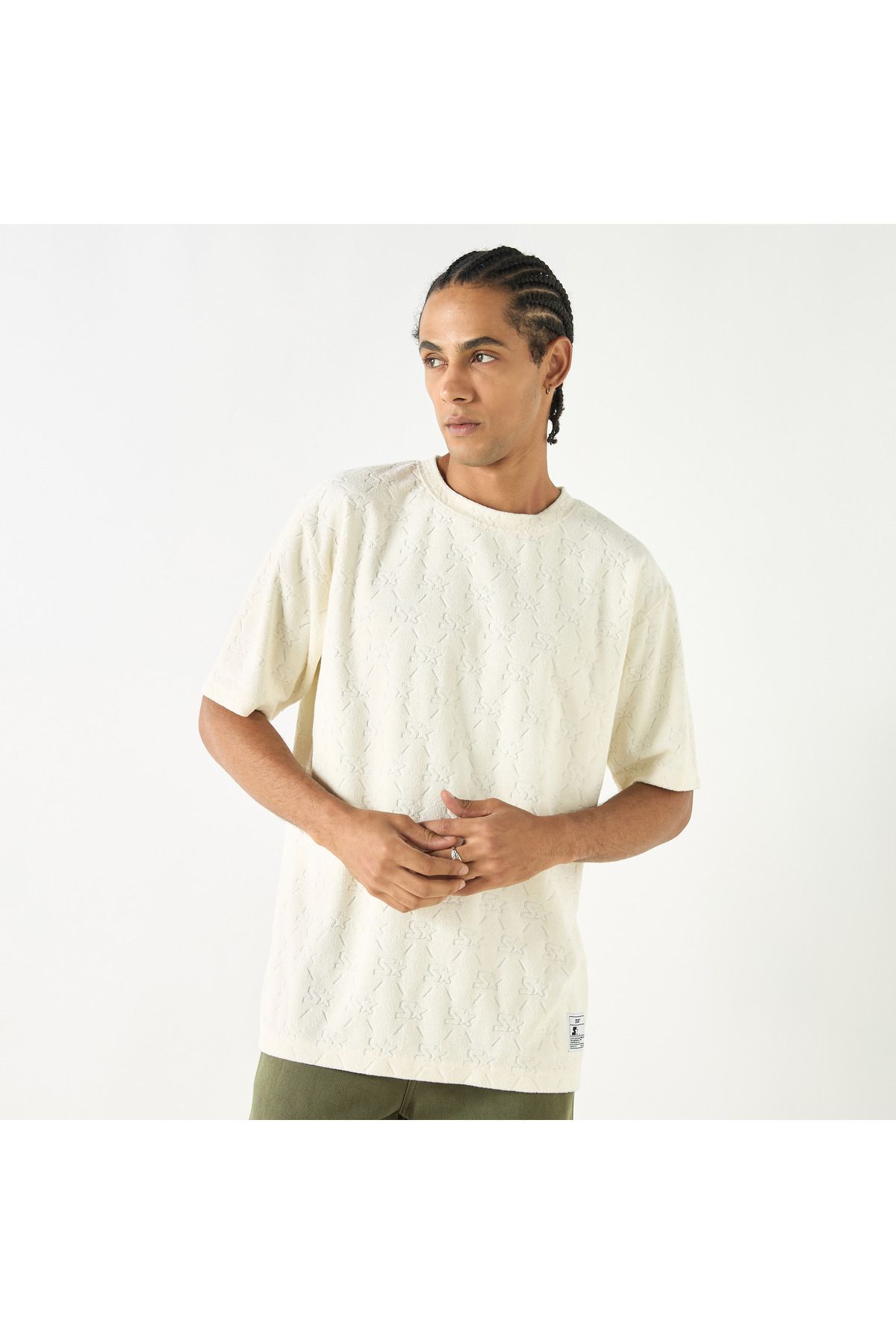 Starter-All-Over Textured Sweater with Short Sleeves and Crew Neck 1