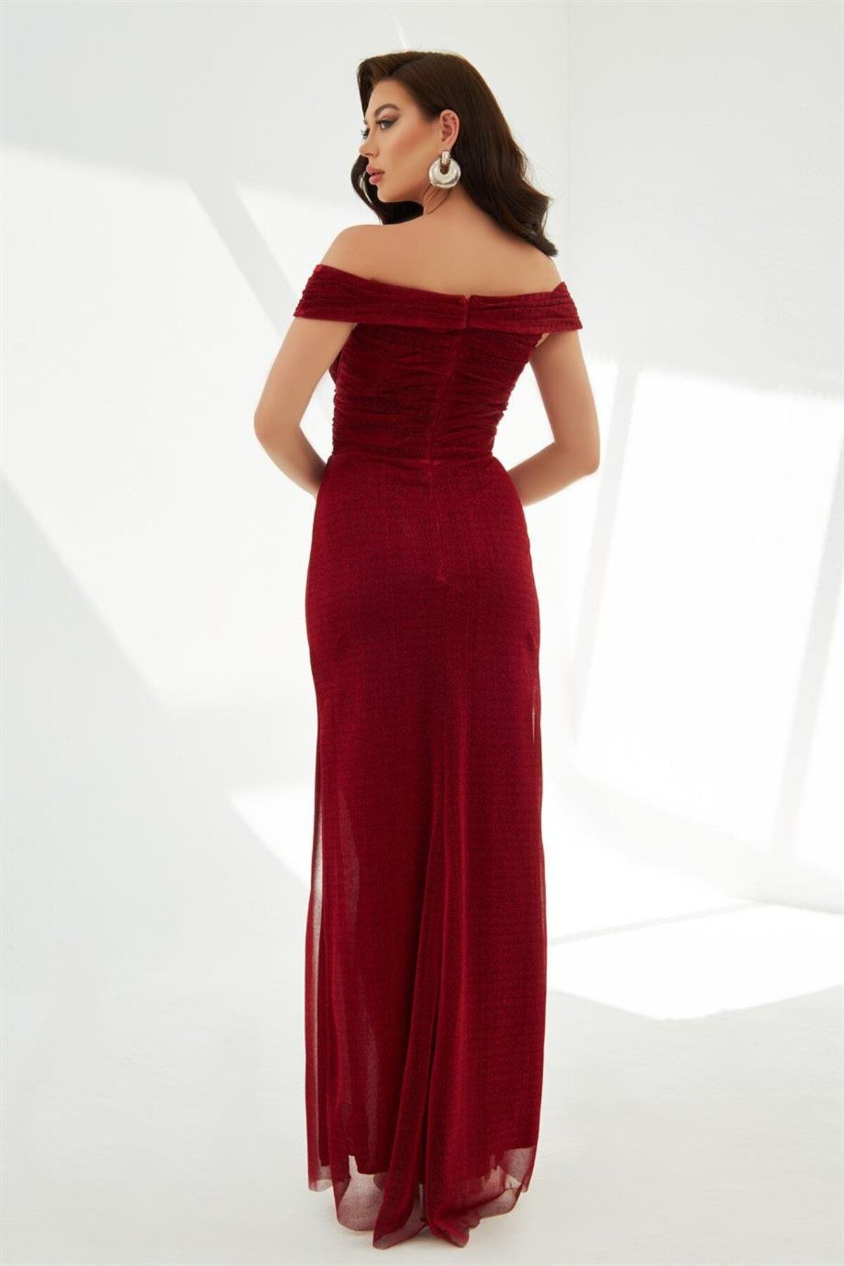 Carmen-Red Lurex Knitted Strapless Long Evening Dress 4