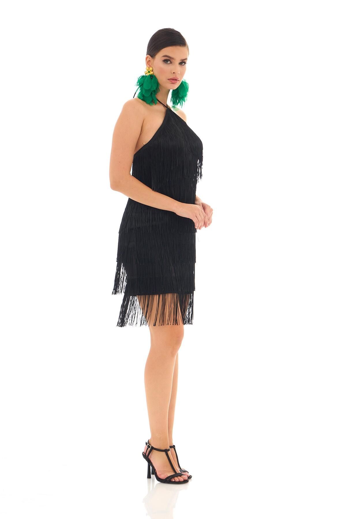 Carmen-Schwarze Neckholder-Halskette mit Quasten, Henna und After-Party-Kleid 4