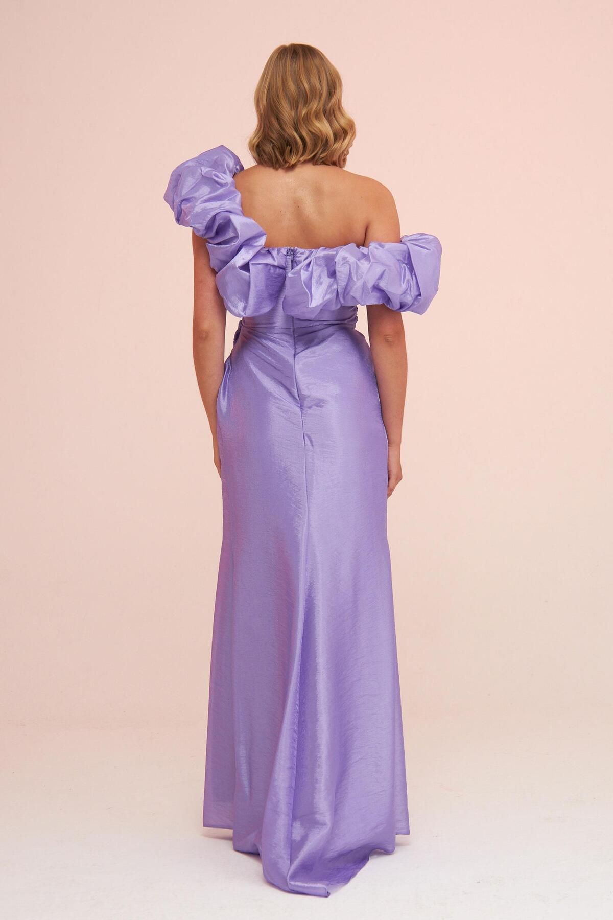 Carmen-Lilac Taffeta Off Shoulder Long Evening Dress 4