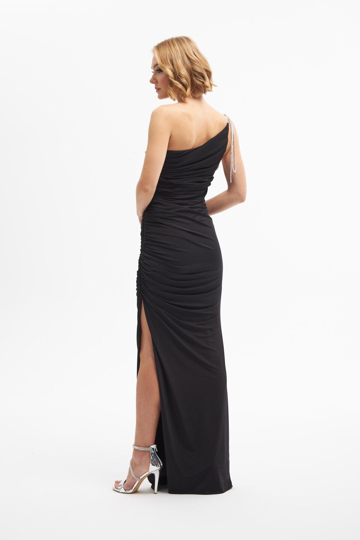 Carmen-Black Sandy Single Sleeve Long Evening Dress 6