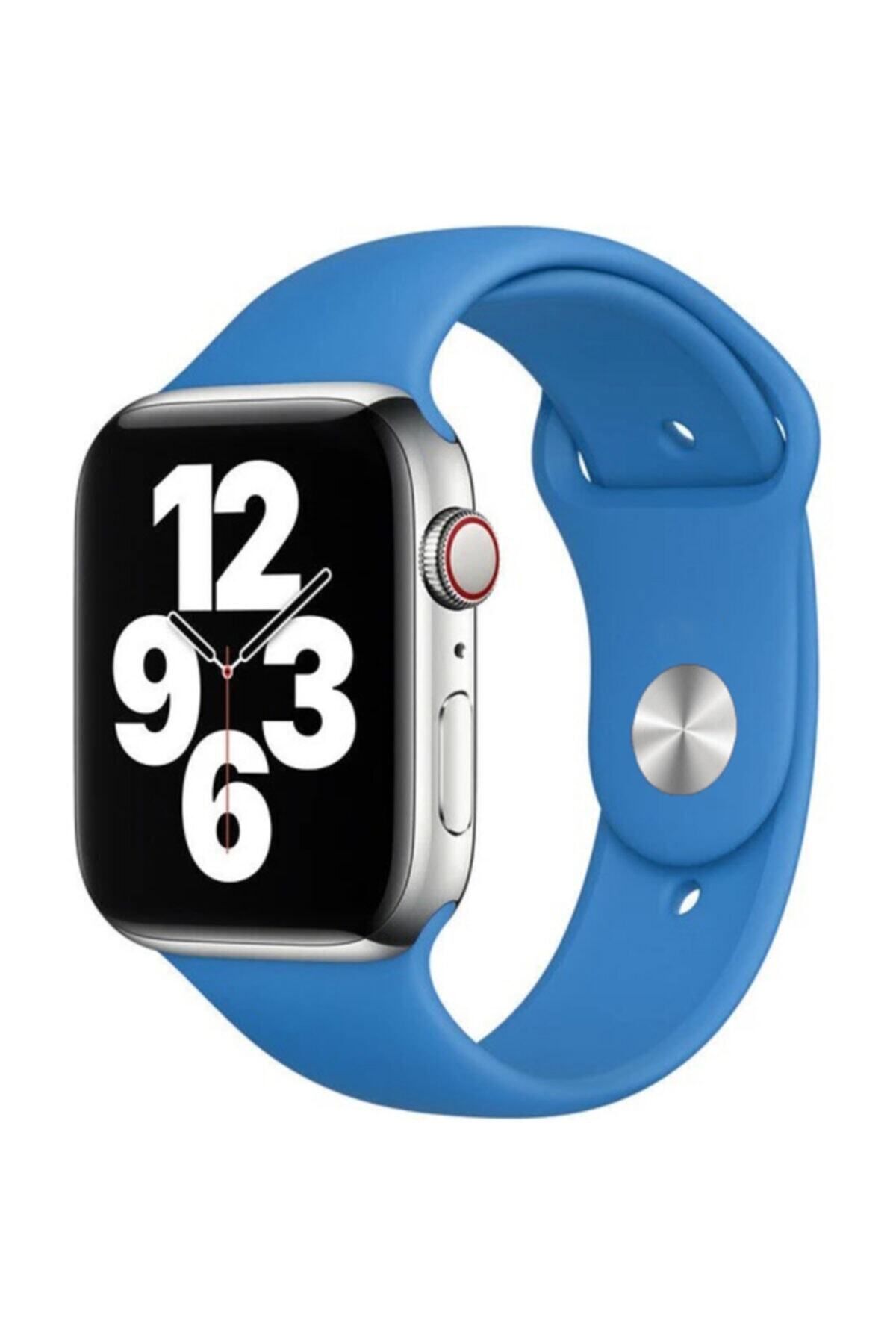 Quse Apple Watch Seri SE/10/9/8/7/6/5/4/3 42mm-41mm-40mm-38mm ile Uyumlu M/l Silikon Kordon Mavi