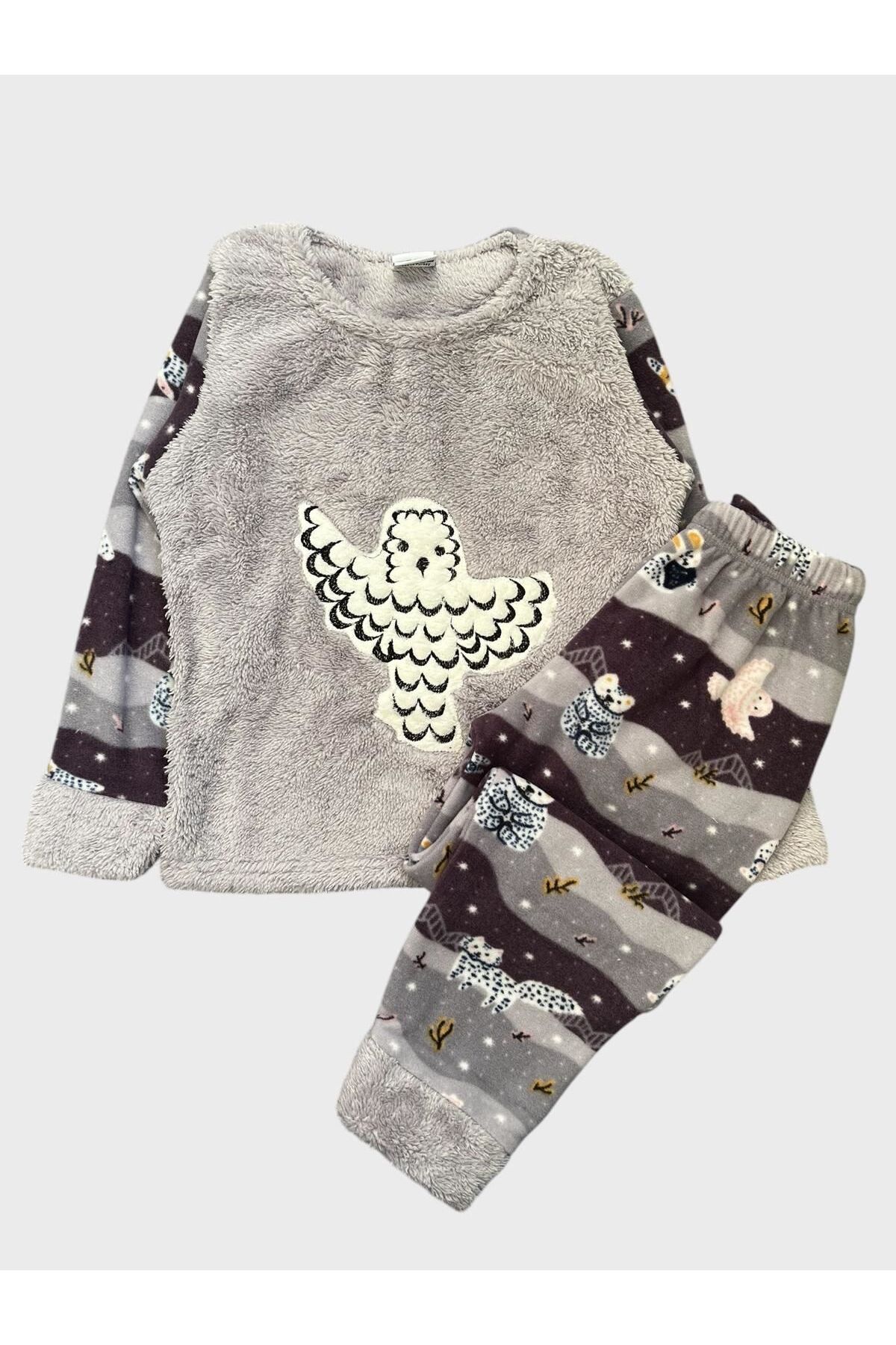 Fil Kids Set De Pijamale De Iarnă Cu Mânecă Lungă Cu Model Bufniță Gri Pentru Fete Femeie - 15 years