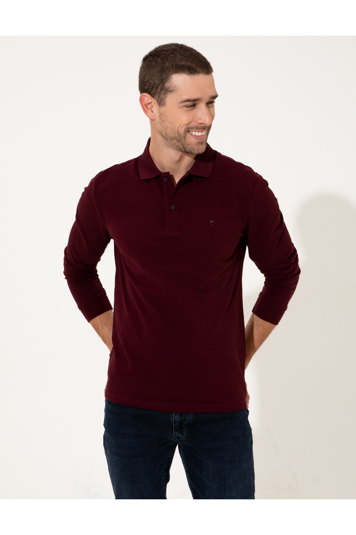 سویشرت قرمز طرح اسلیم فیت مدل Claret 50254087-VR014 پیر کاردین سویشرت Pierre Cardin