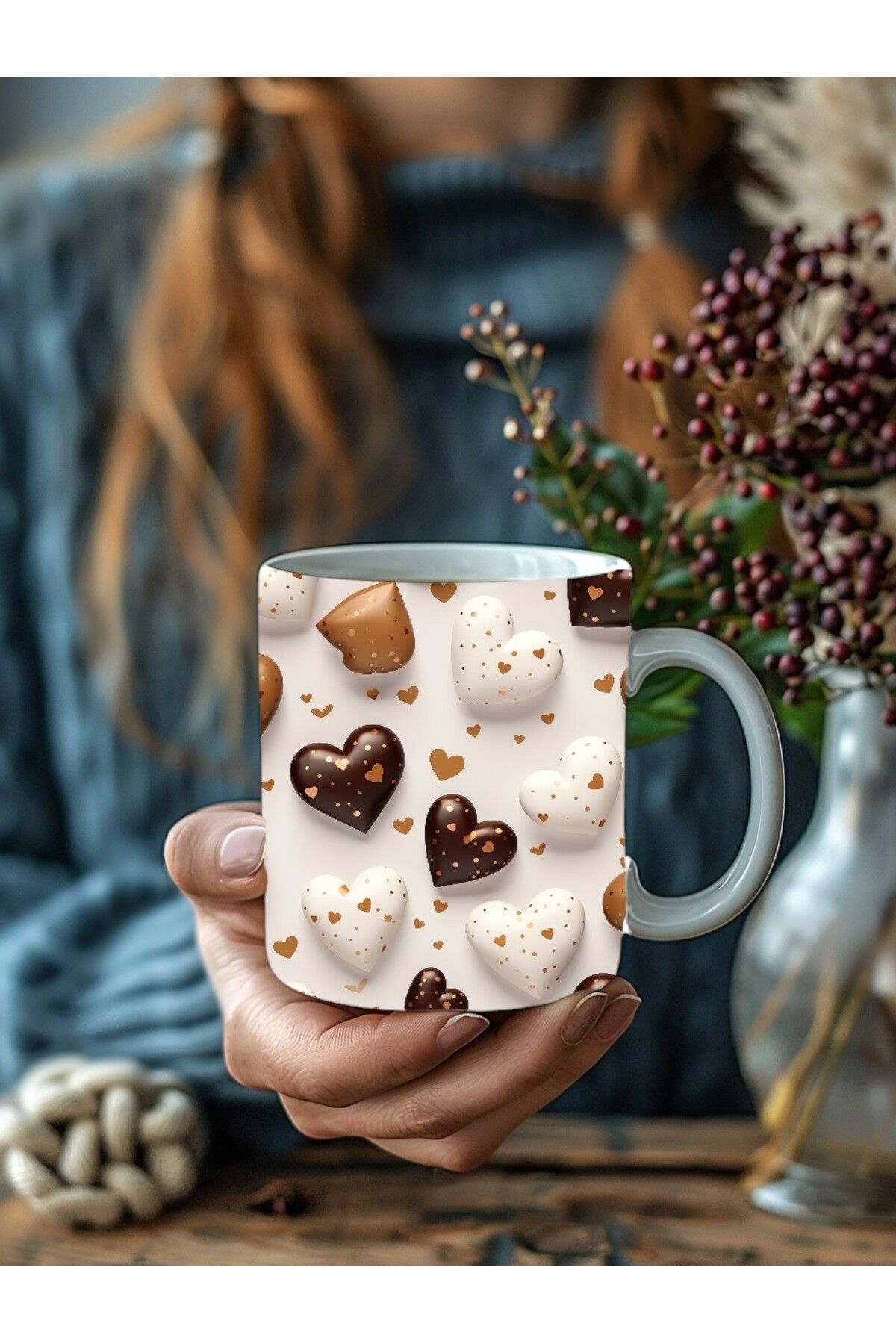 Evion-Chocolate Heart Shaped 3D Design Ceramic Mug - Gift Mug 4