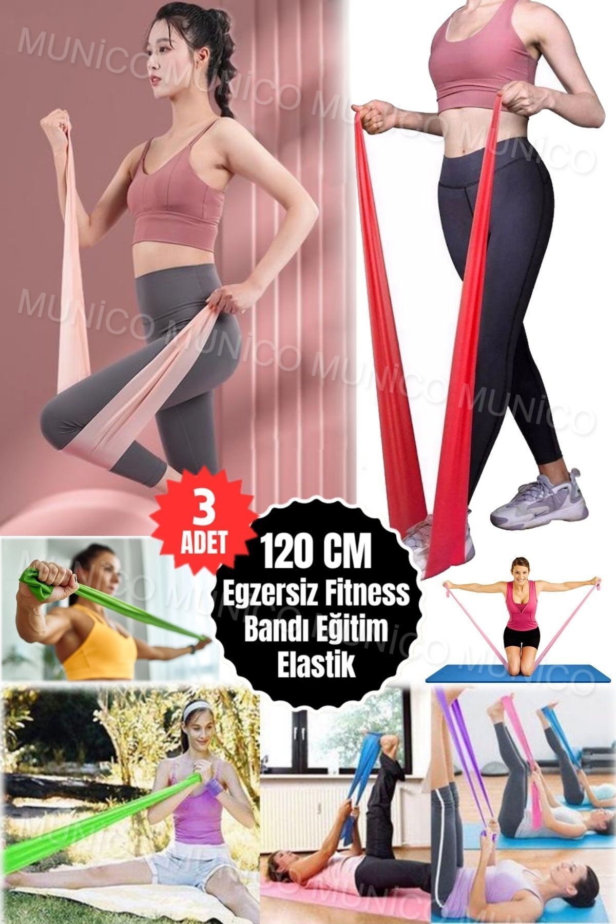 Gaggani 3 Adet Crossfit İçin Esneme ve Direnç Bandı Yoga ve Pilates İçin Taşınabilir Elastik Band - 150cm