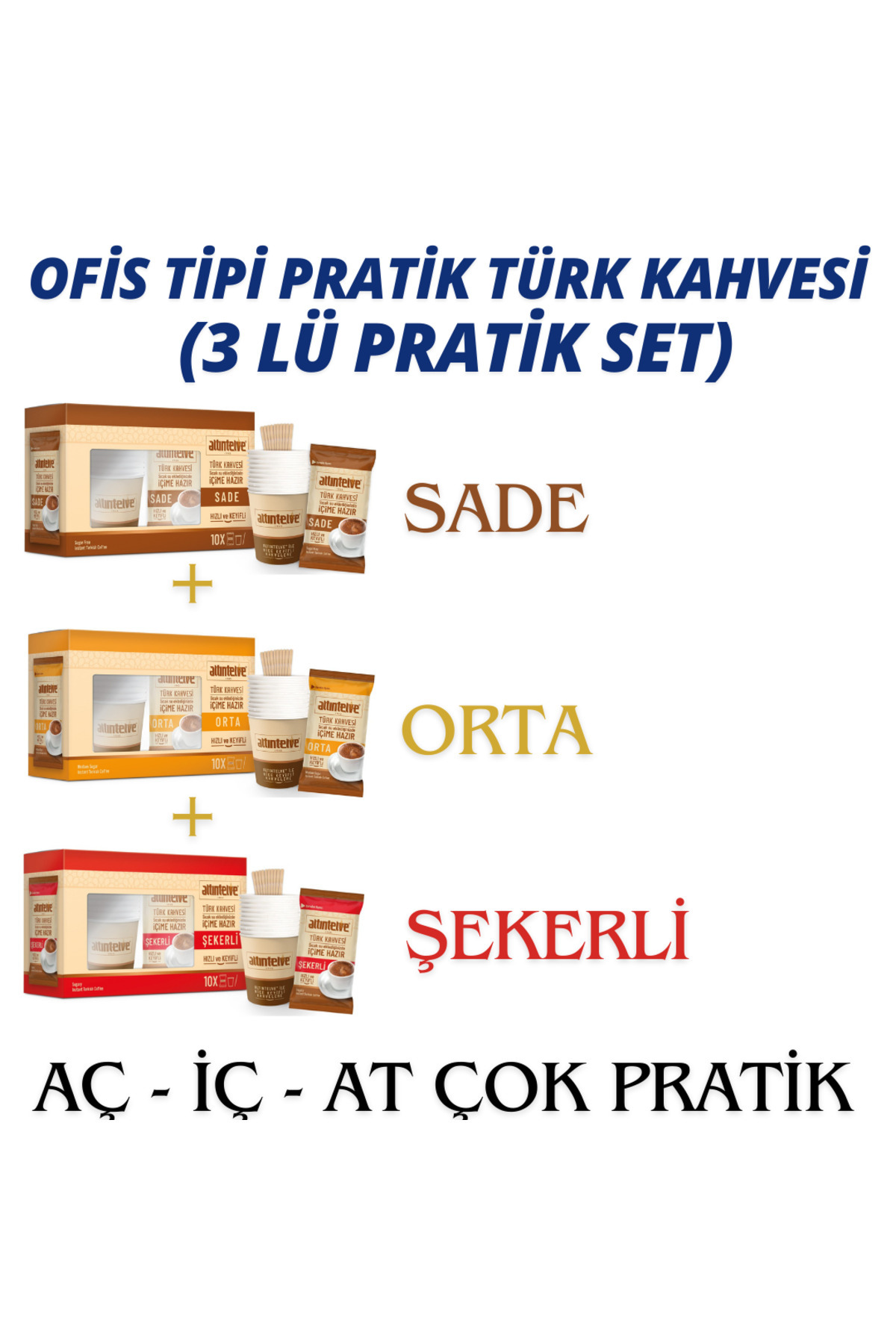 Altıntelve-Practical Office Trial Set - Instant Turkish Coffee, Sade-Mid-Candy, 3X10 Pack 1