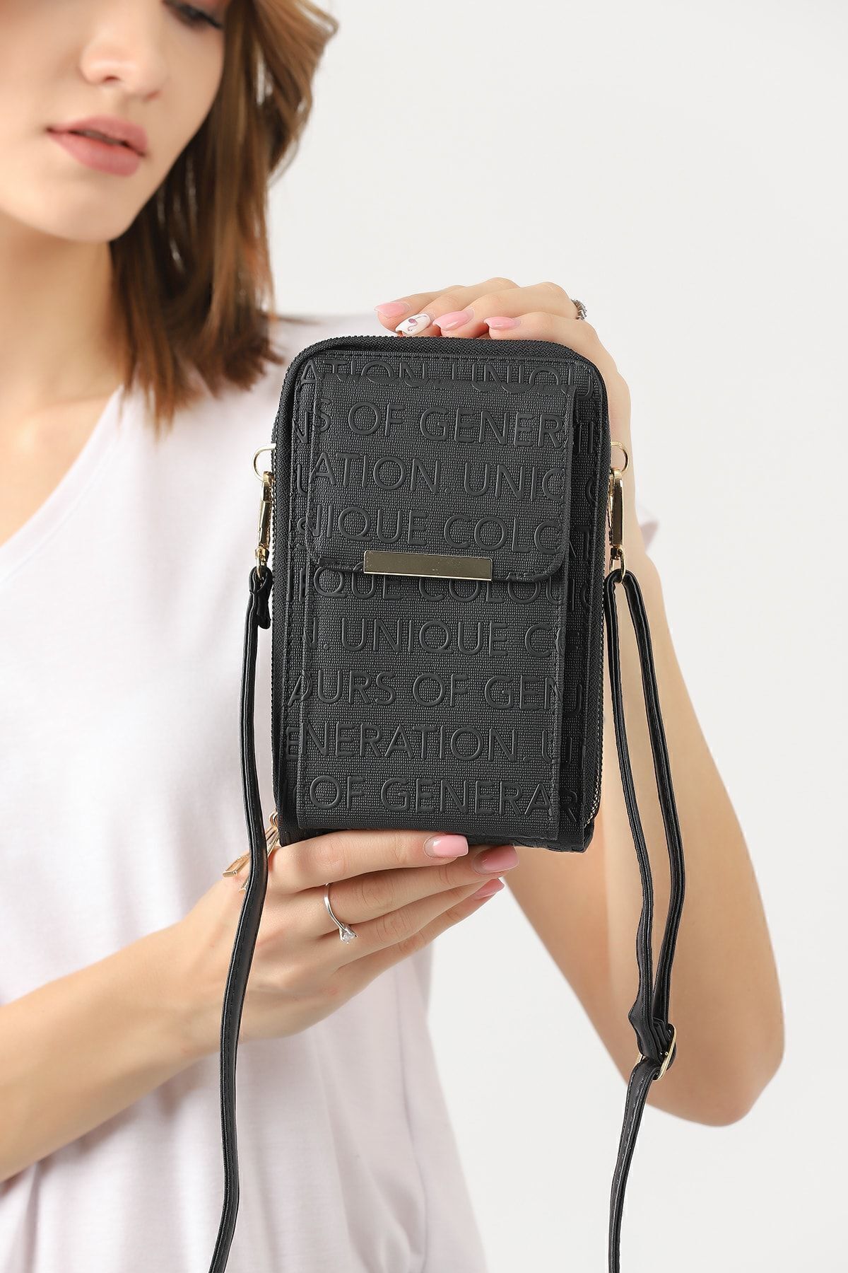 Universal-Unique Market Black Women's Crossbody Phone 3 Compartment Wallet Bag 4