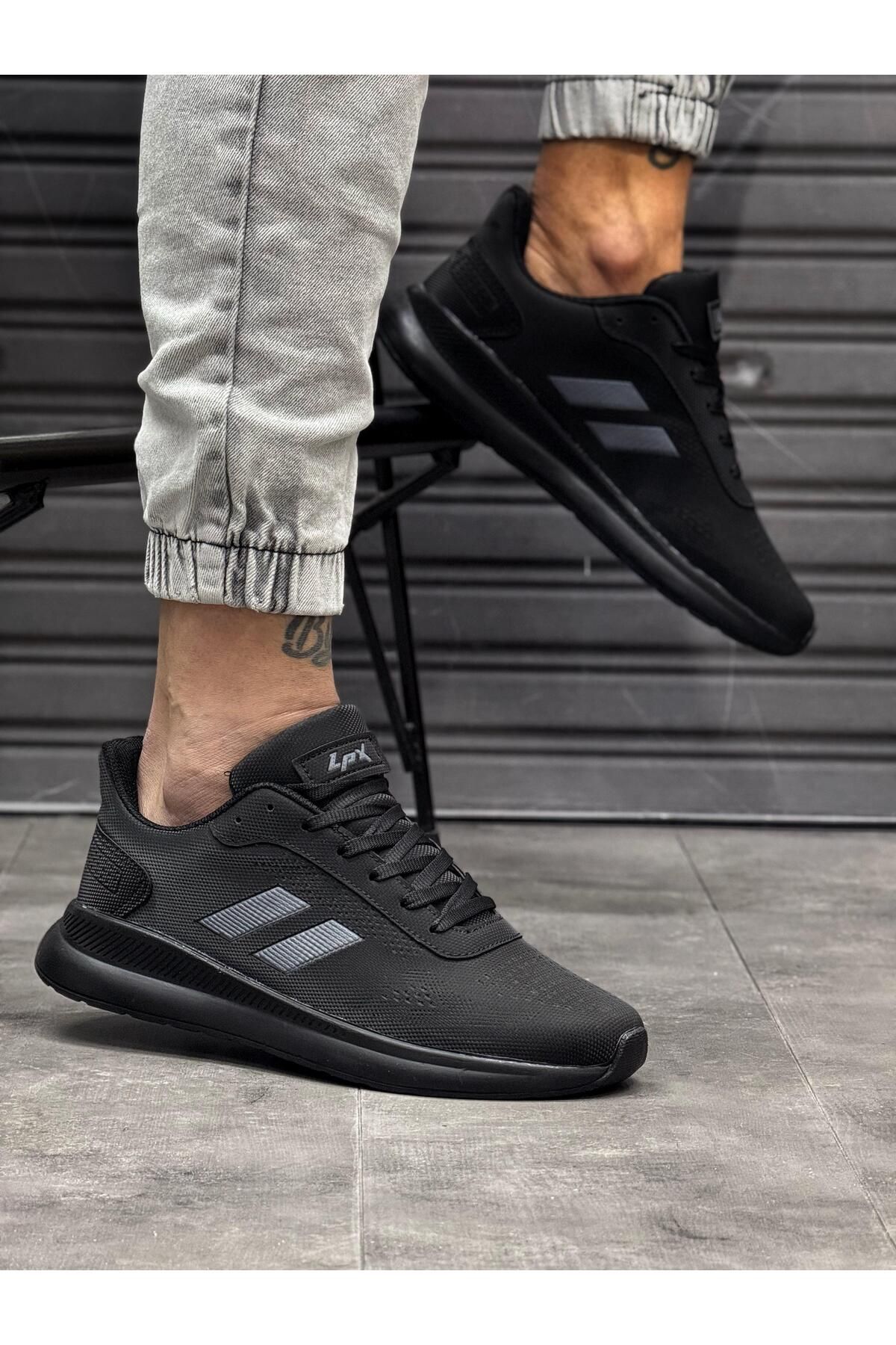 BİKAJOO Erkek Siyah Bağcıklı Triko Günlük Sneaker BKJ4014