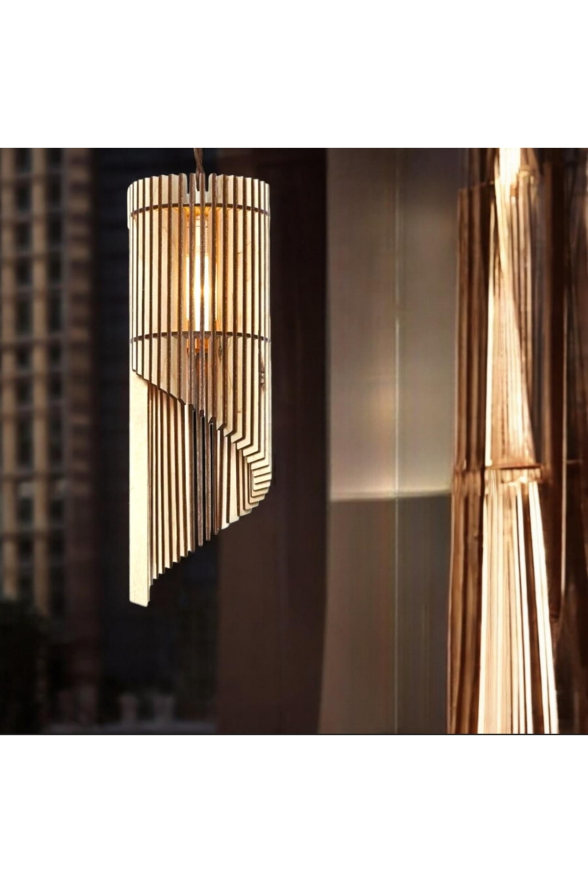 Line Modern Design Natural Wood Mdf Laser Cut Rustic Living Room Chandelier